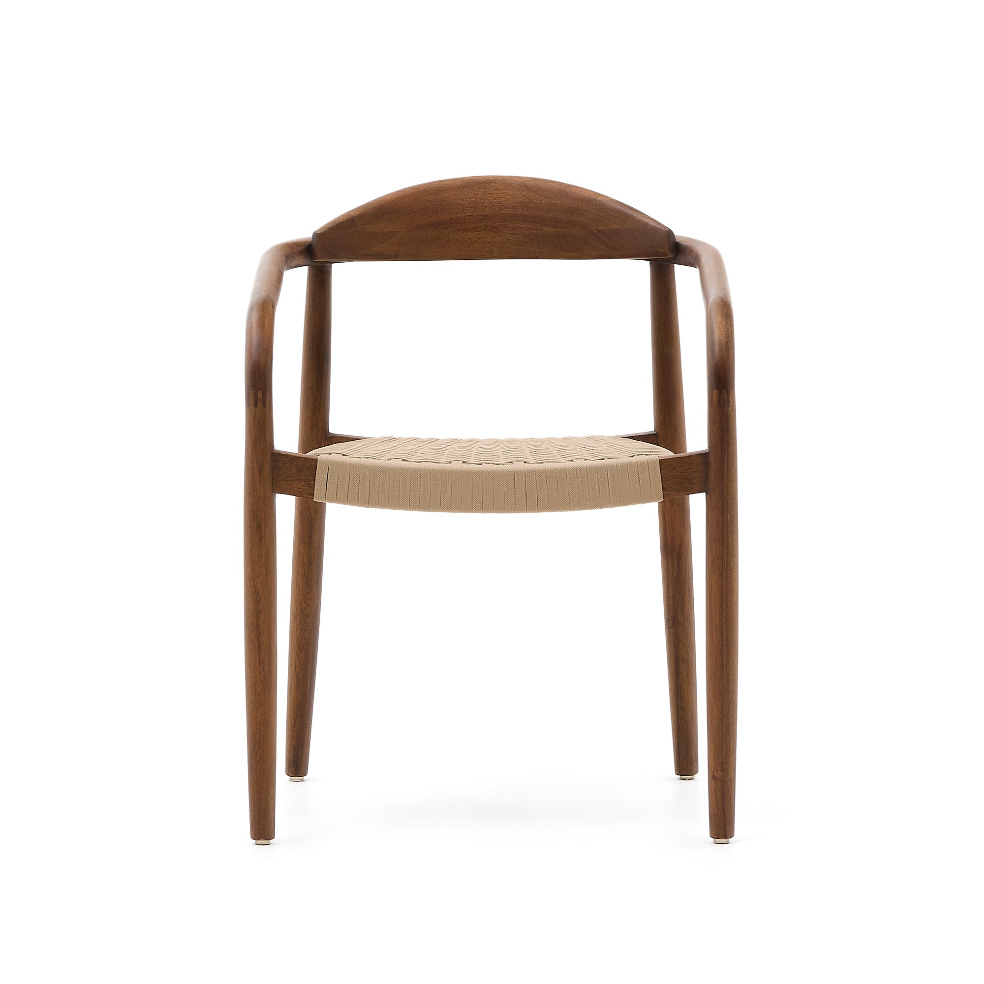 Nina stackable chair in solid acacia wood with walnut finish and beige rope seat FSC 100% - Product Image
