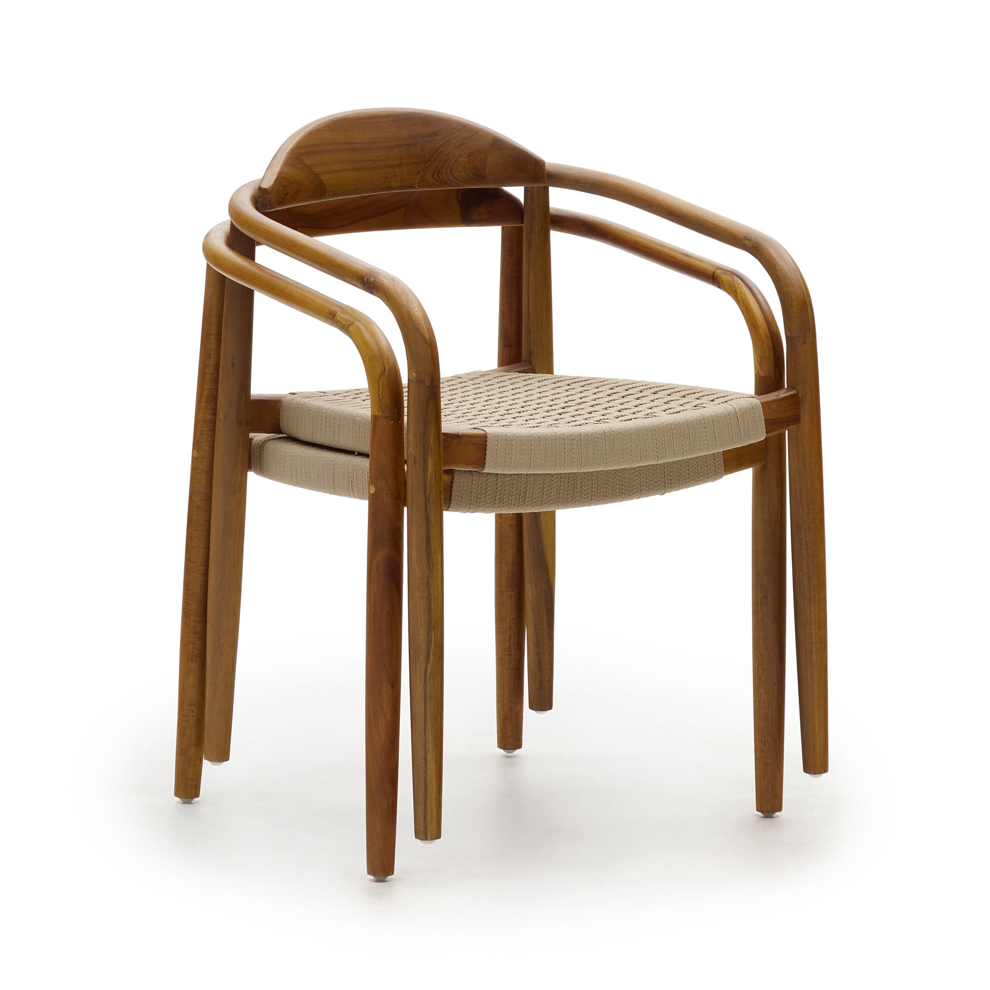 Nina stackable chair in solid acacia wood with walnut finish and beige rope seat FSC 100% - Product Image