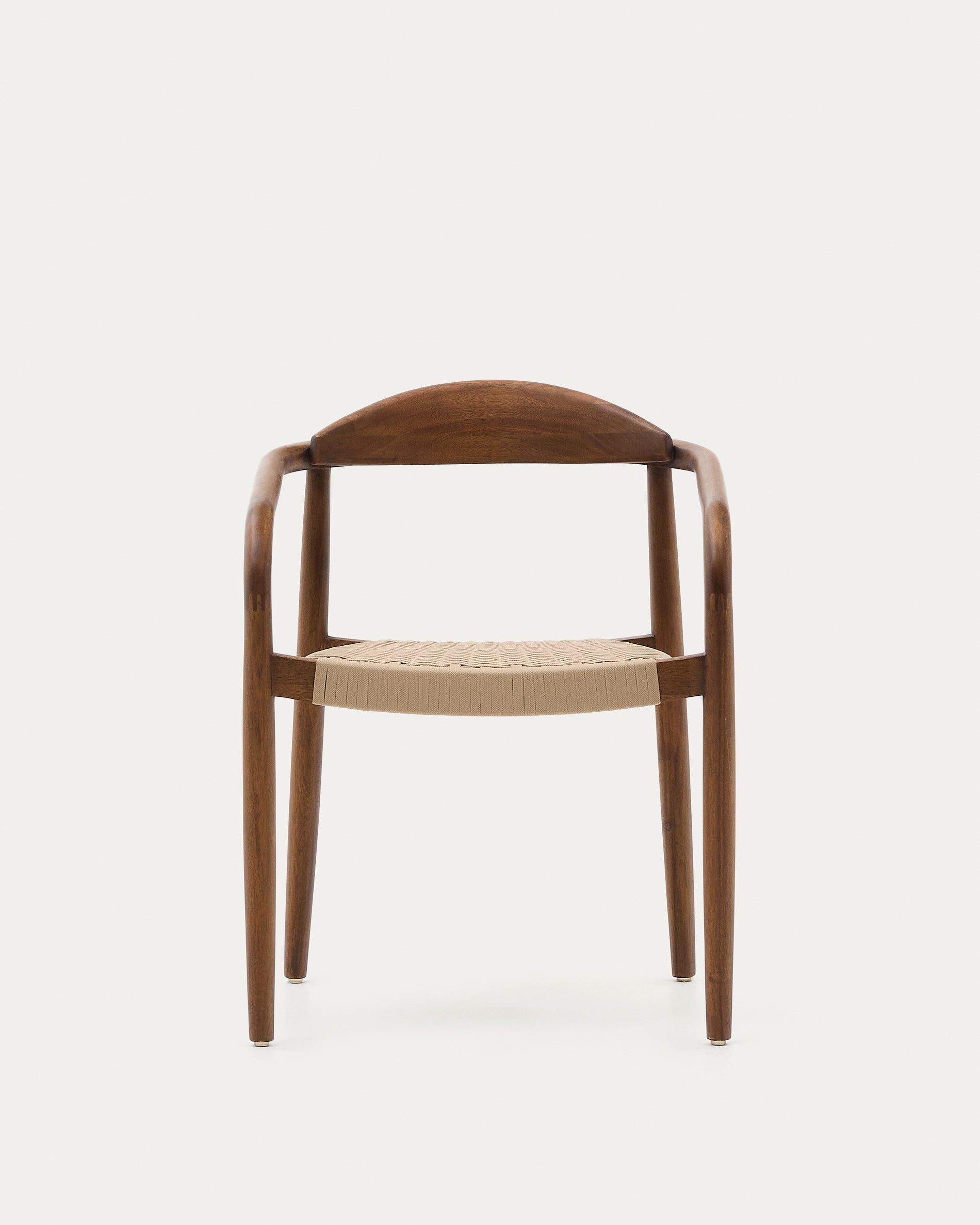 Nina stackable chair in solid acacia wood with walnut finish and beige rope seat FSC 100% - Product View
