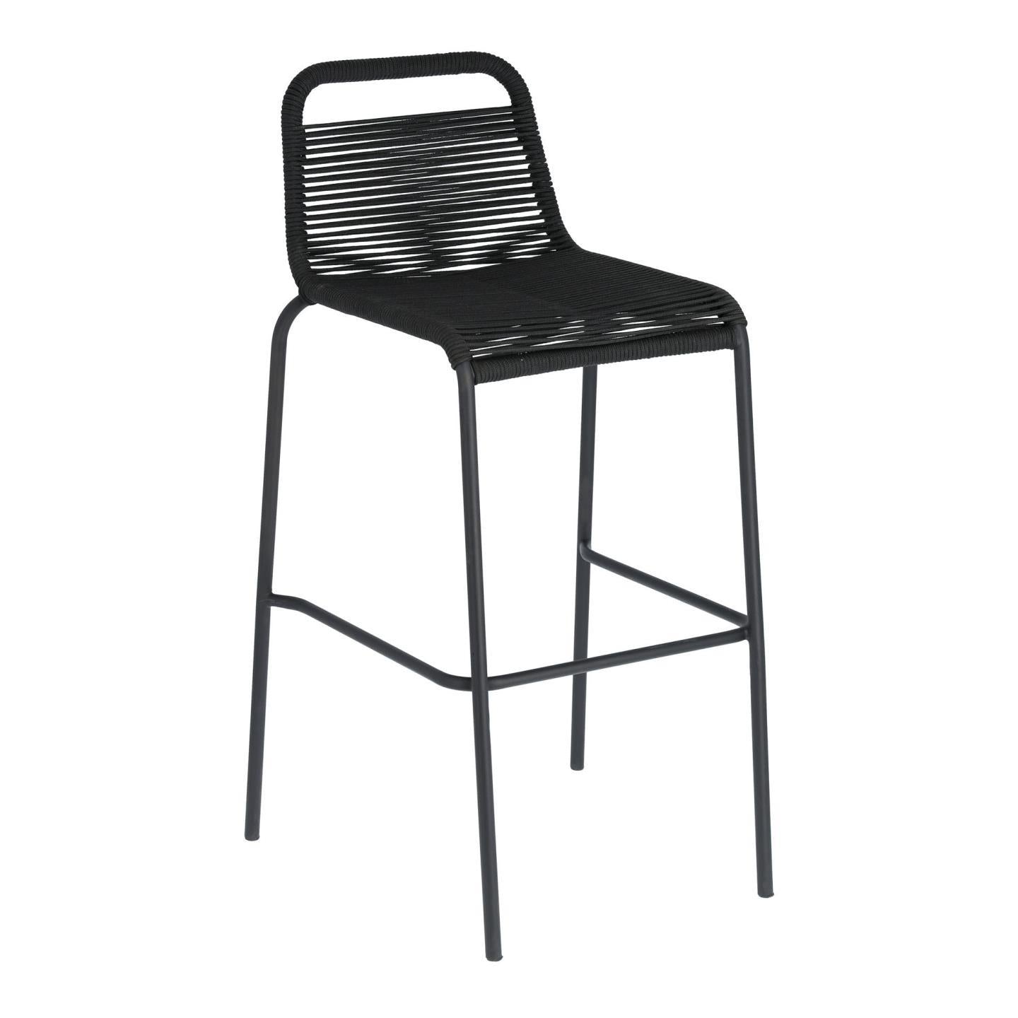 Lambton stackable stool in black rope and black finish steel, 74 cm - Product Image