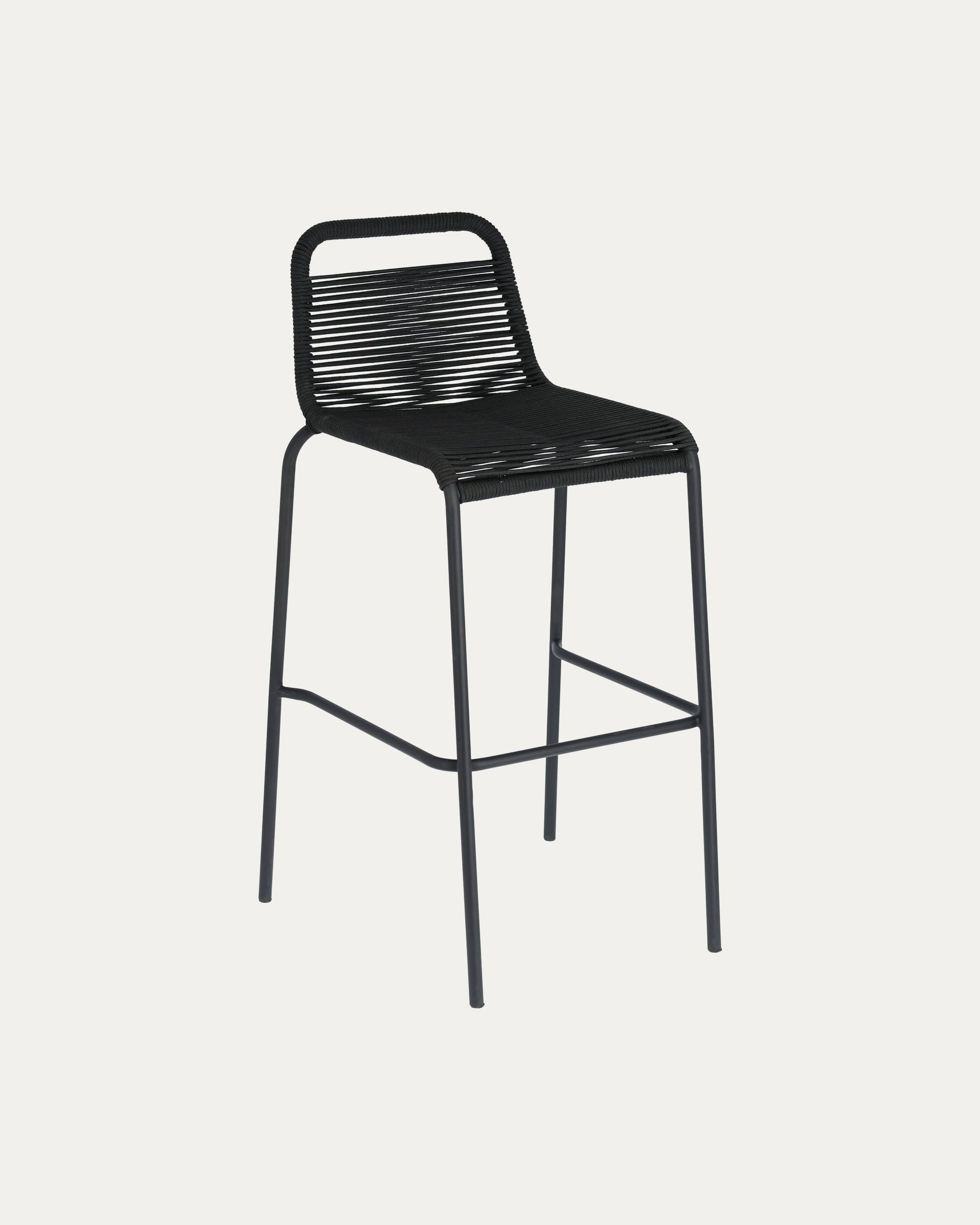 Lambton stackable stool in black rope and black finish steel, 74 cm - Product View