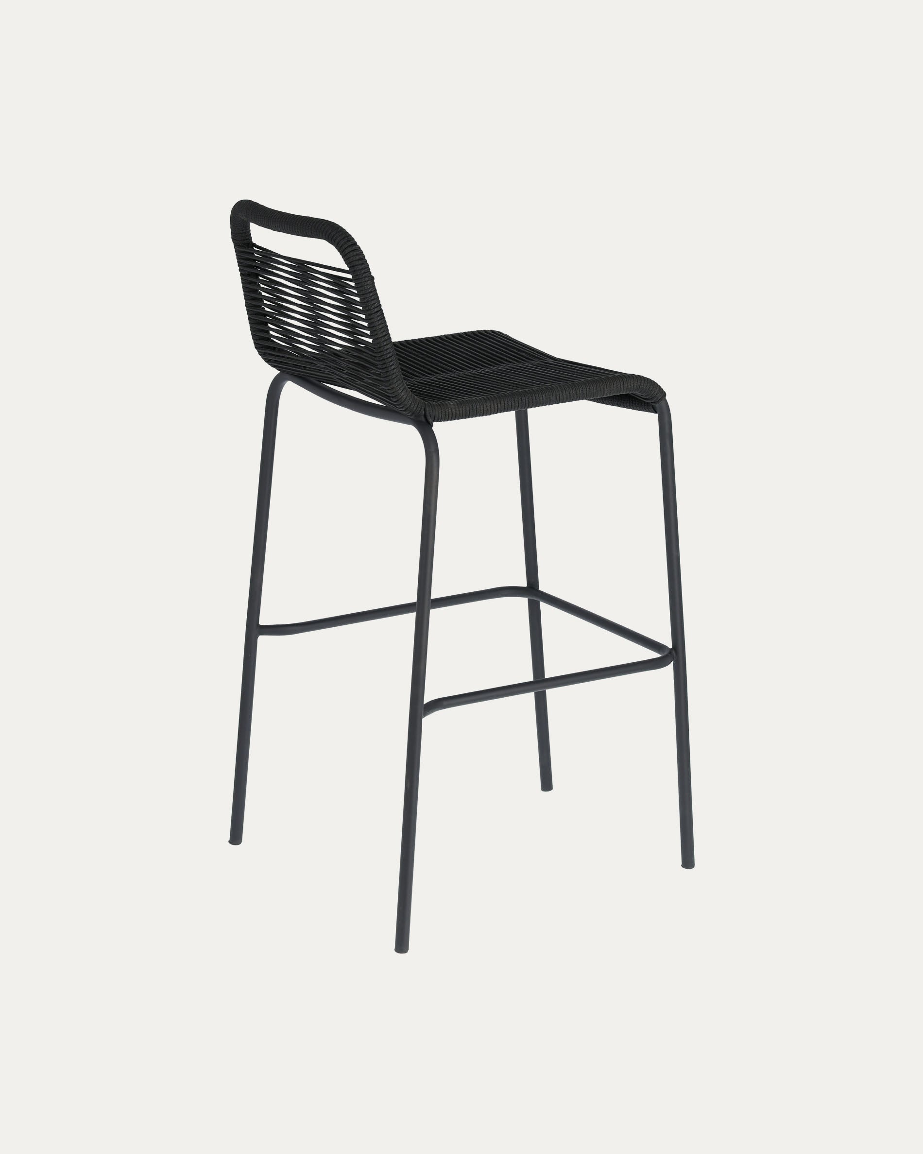 Lambton stackable stool in black rope and black finish steel, 74 cm - Product View