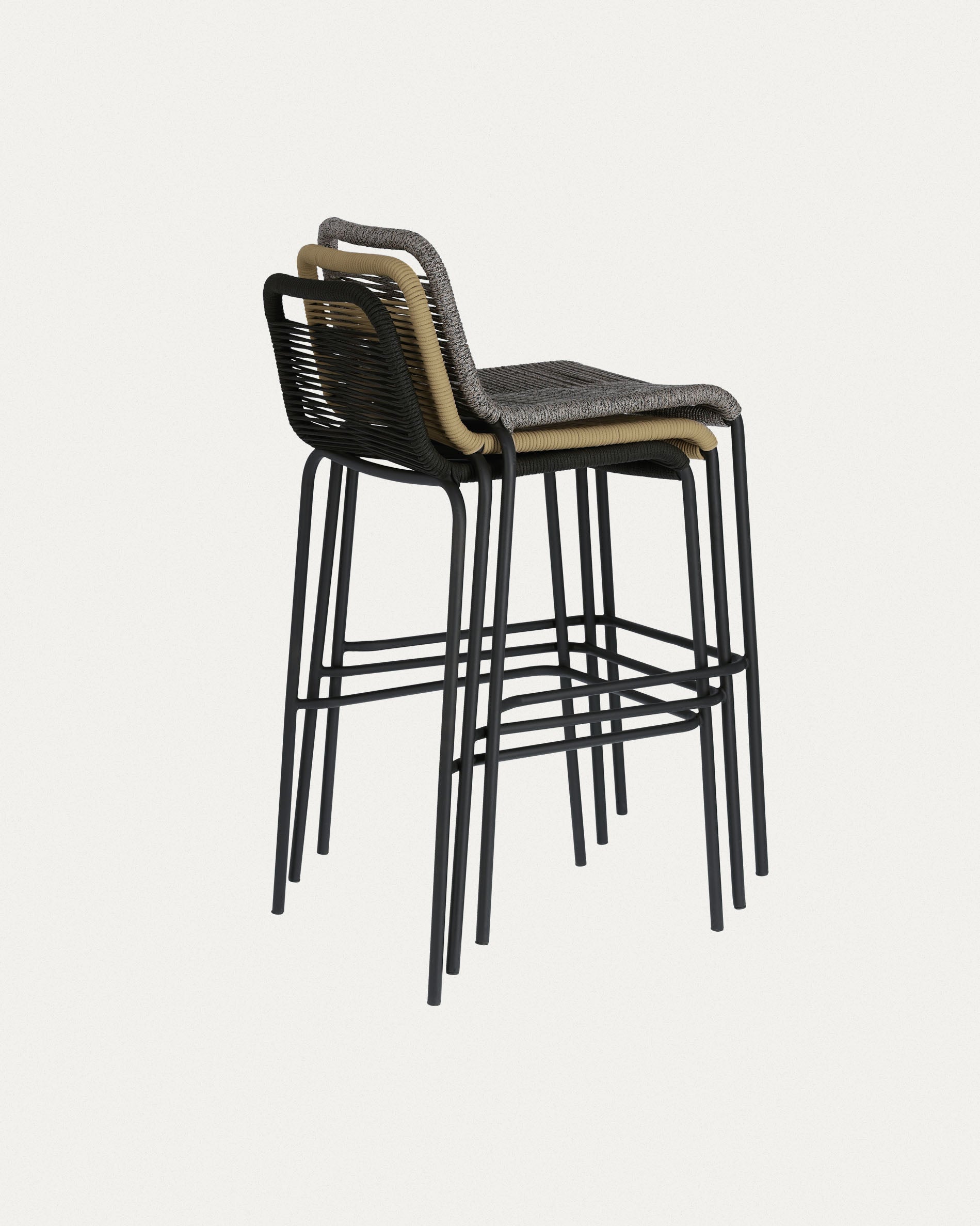 Lambton stackable stool in black rope and black finish steel, 74 cm - Product View