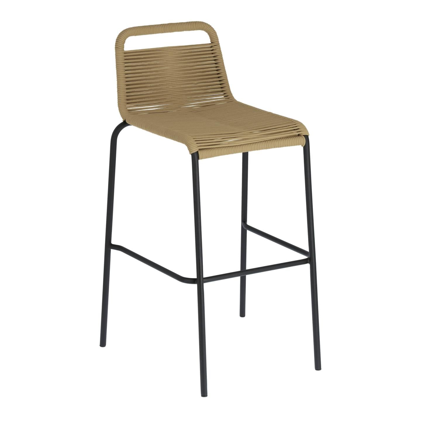 Lambton stackable stool in brown rope and black finish steel 74 cm - Product Image