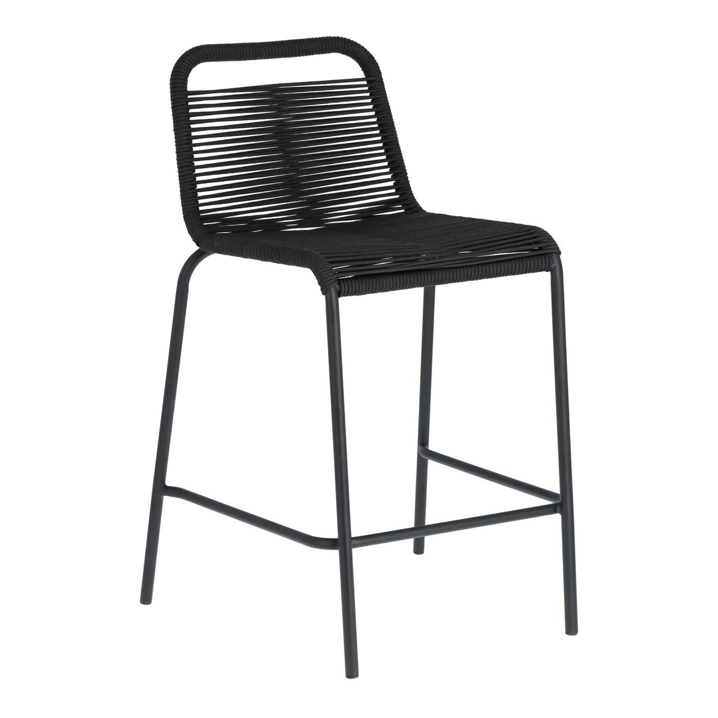 Lambton stackable stool in black rope and black finish steel, 62 cm - Product Image