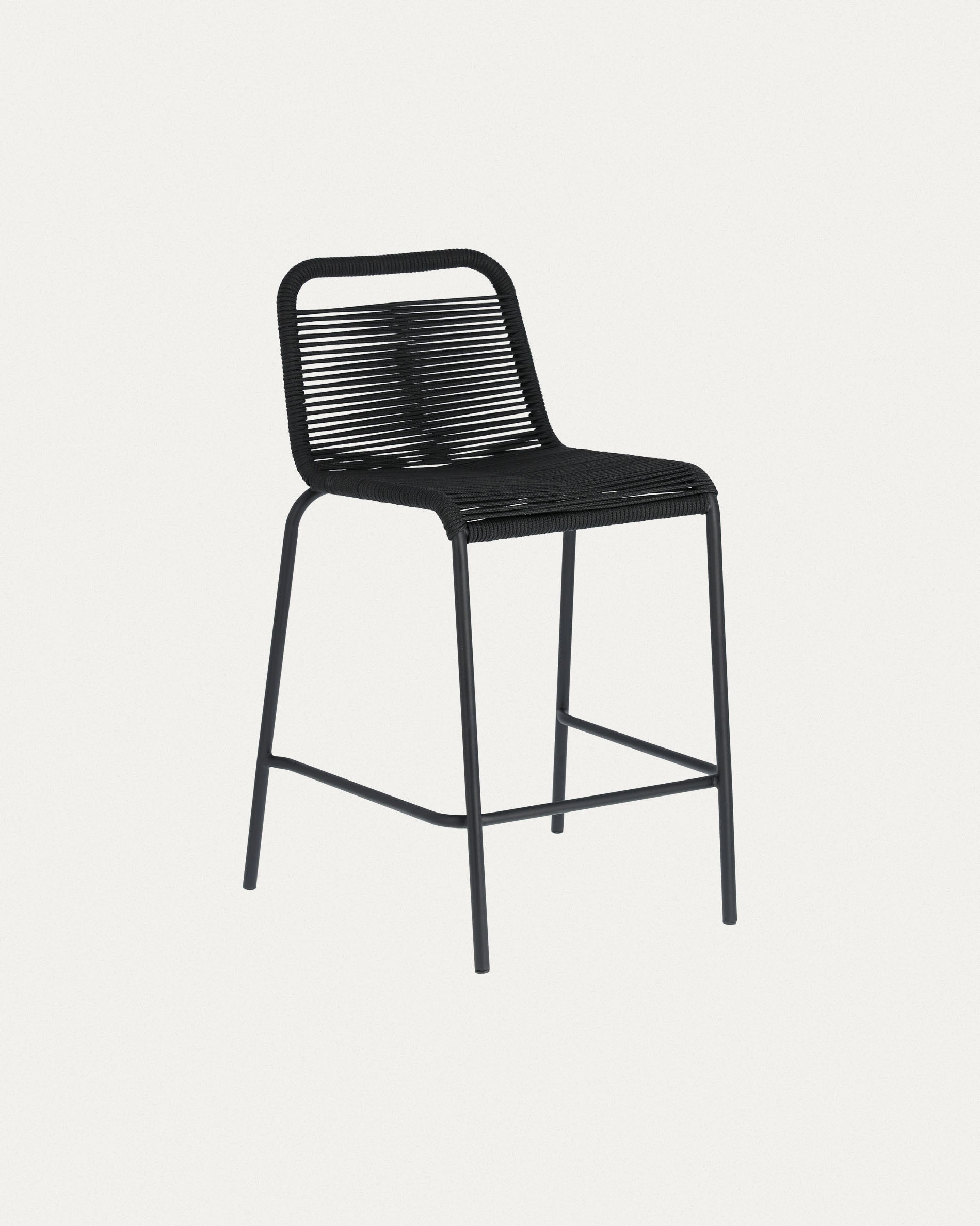 Lambton stackable stool in black rope and black finish steel, 62 cm - Product View
