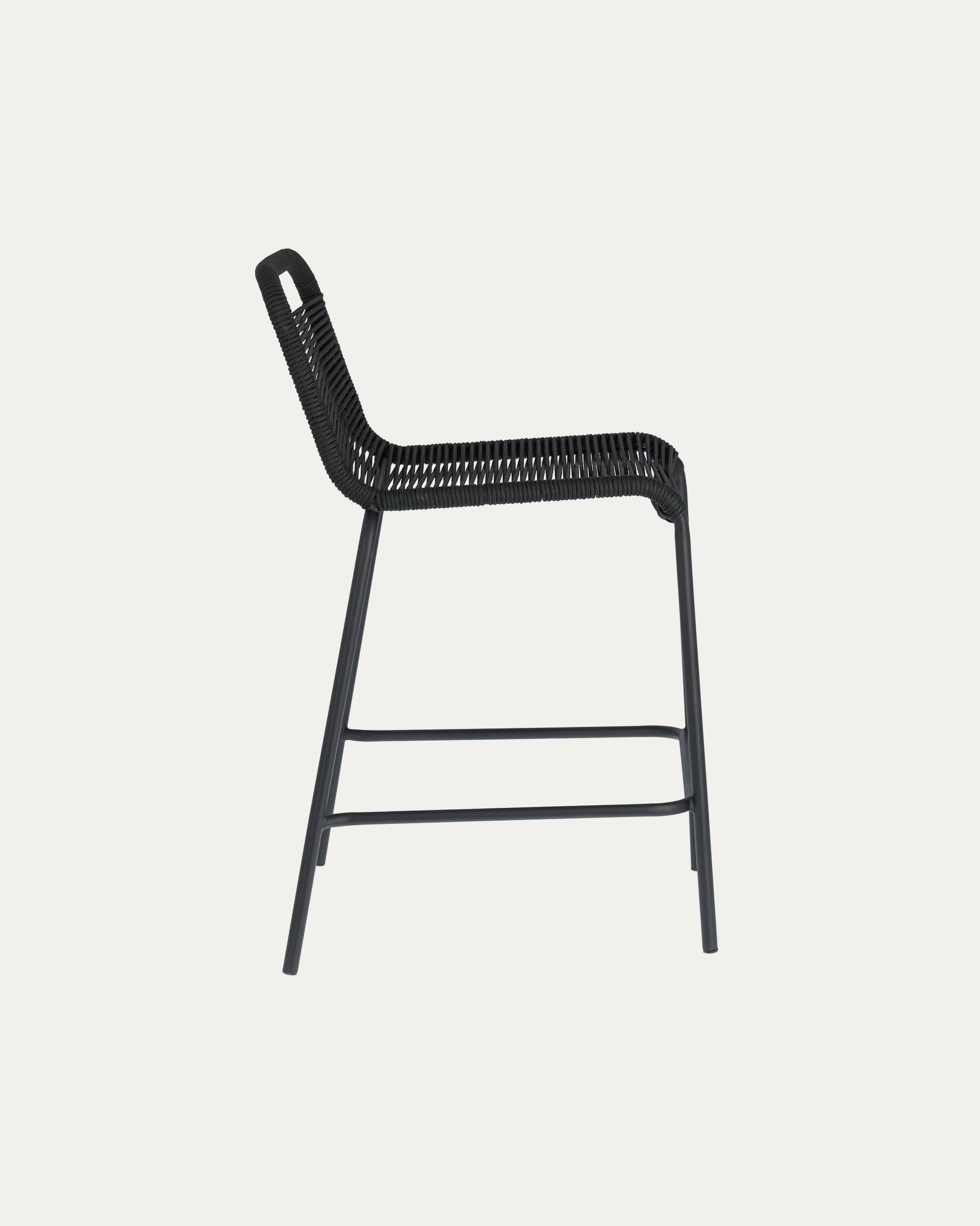 Lambton stackable stool in black rope and black finish steel, 62 cm - Product View