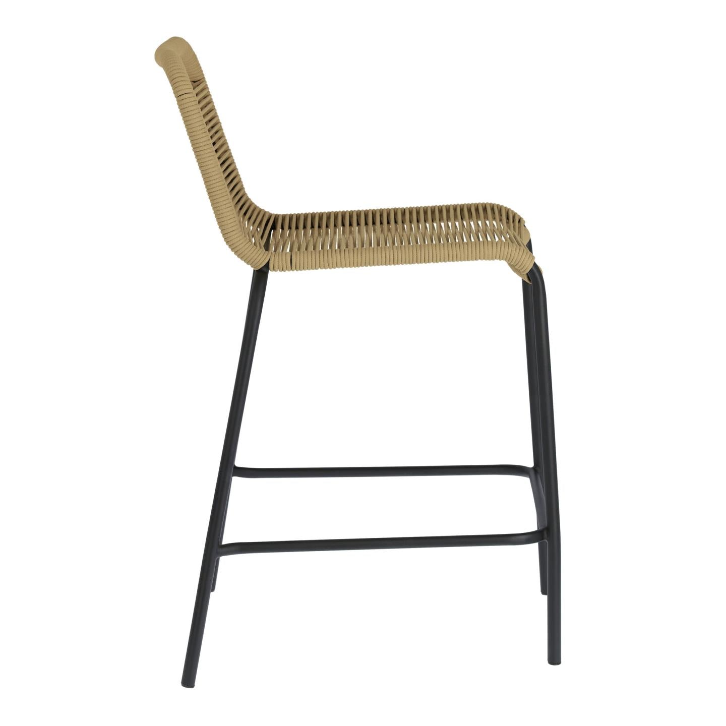Lambton stackable stool in brown rope and black finish steel, 62 cm - Product Image