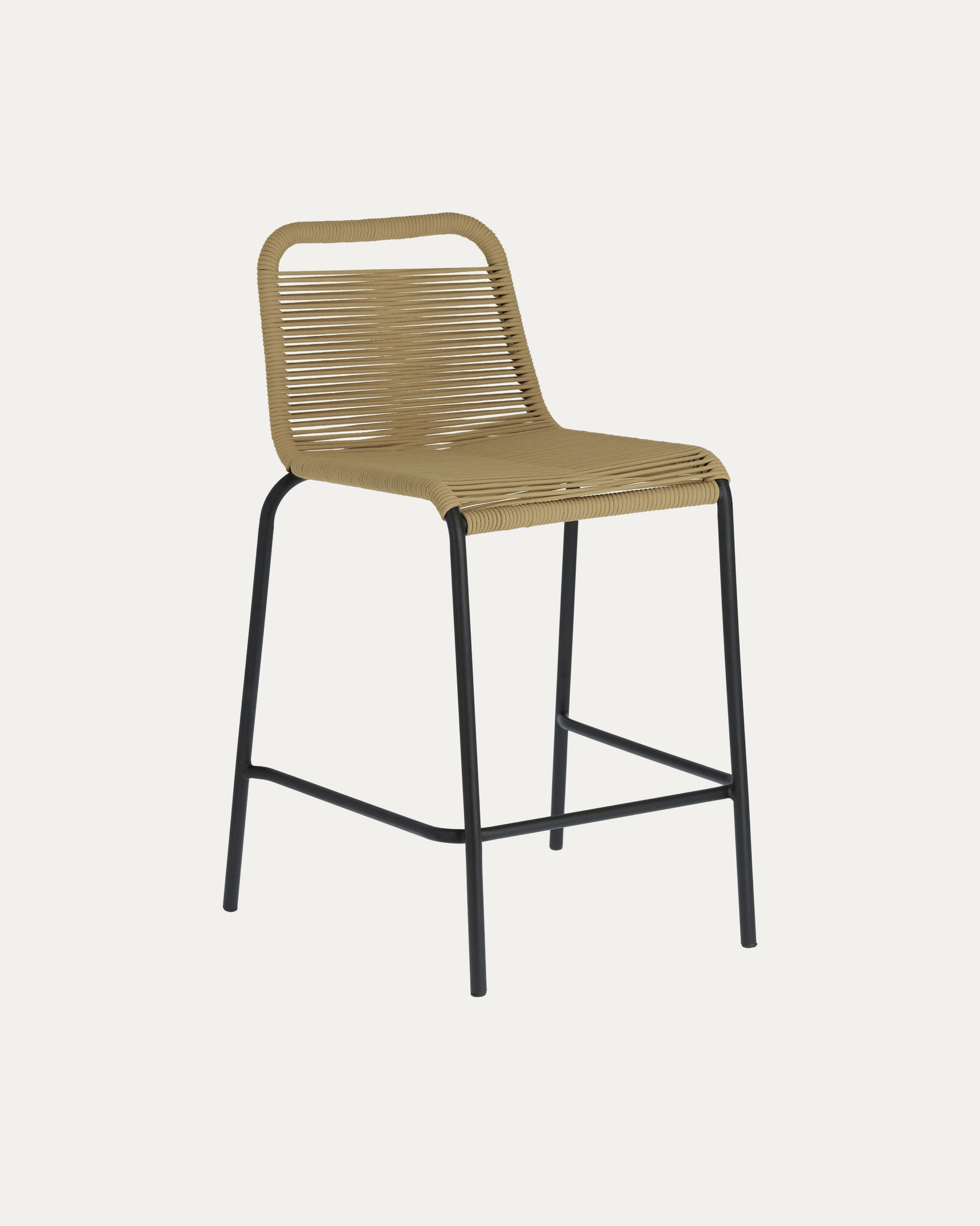 Lambton stackable stool in brown rope and black finish steel, 62 cm - Product View