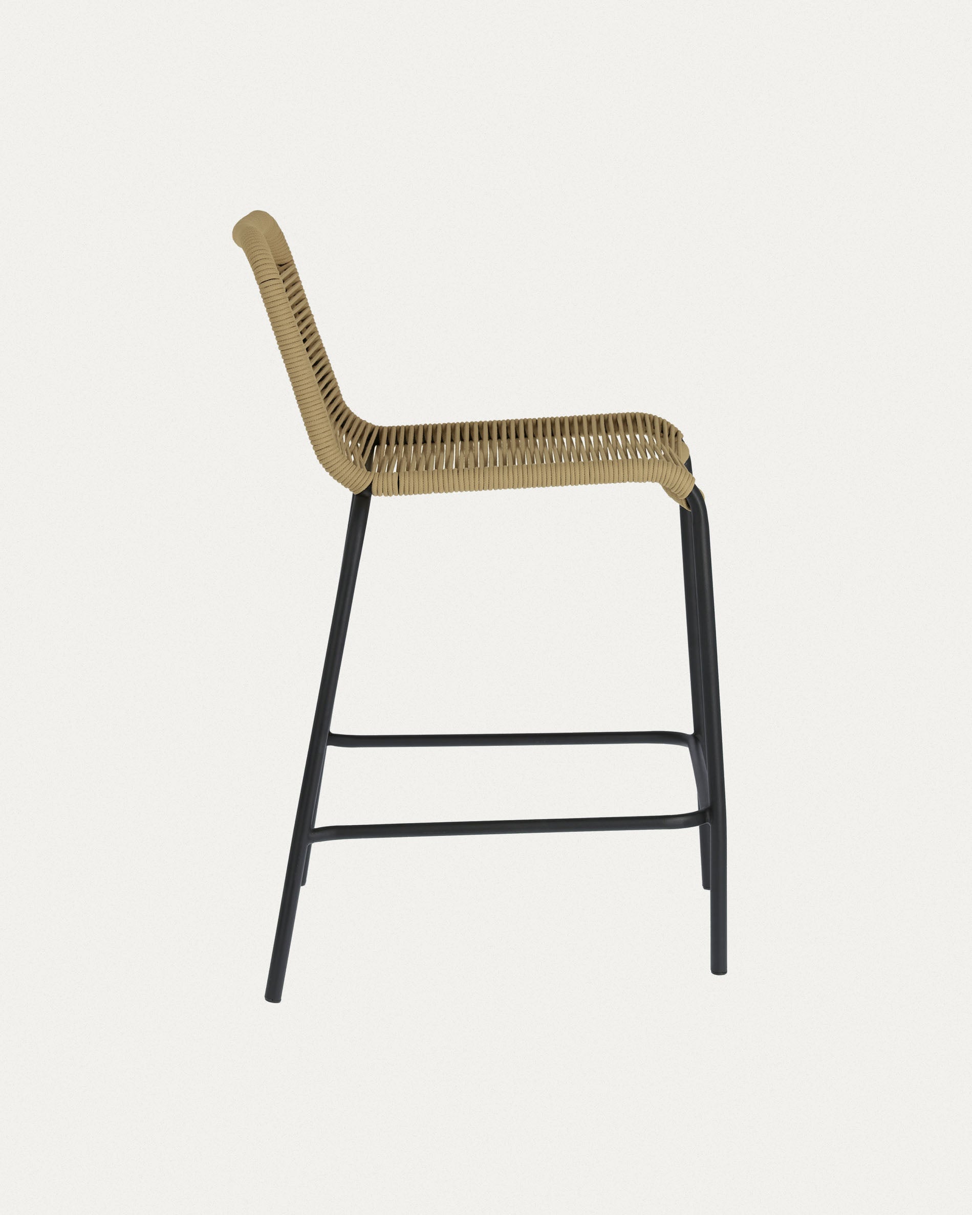 Lambton stackable stool in brown rope and black finish steel, 62 cm - Product View