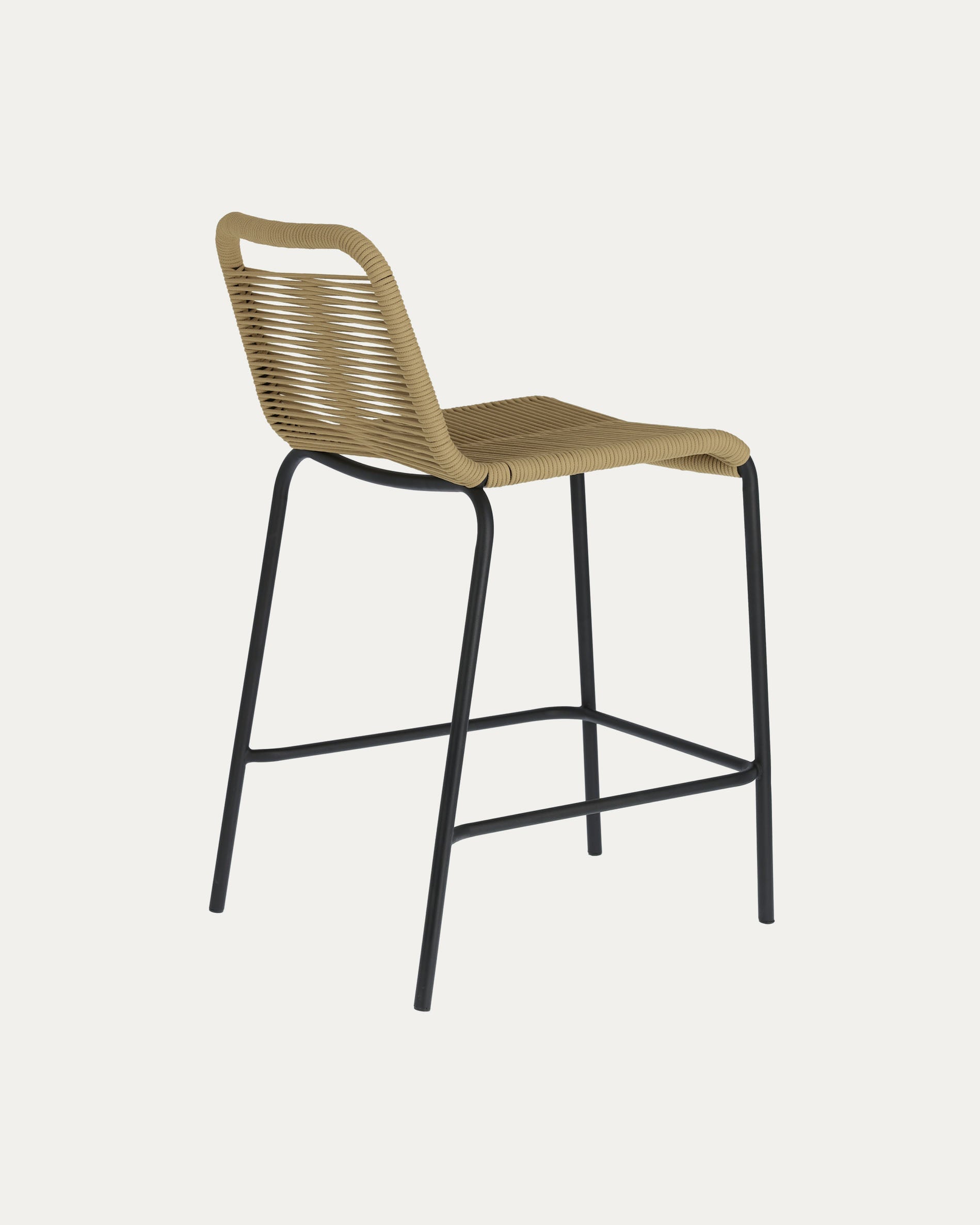 Lambton stackable stool in brown rope and black finish steel, 62 cm - Product View