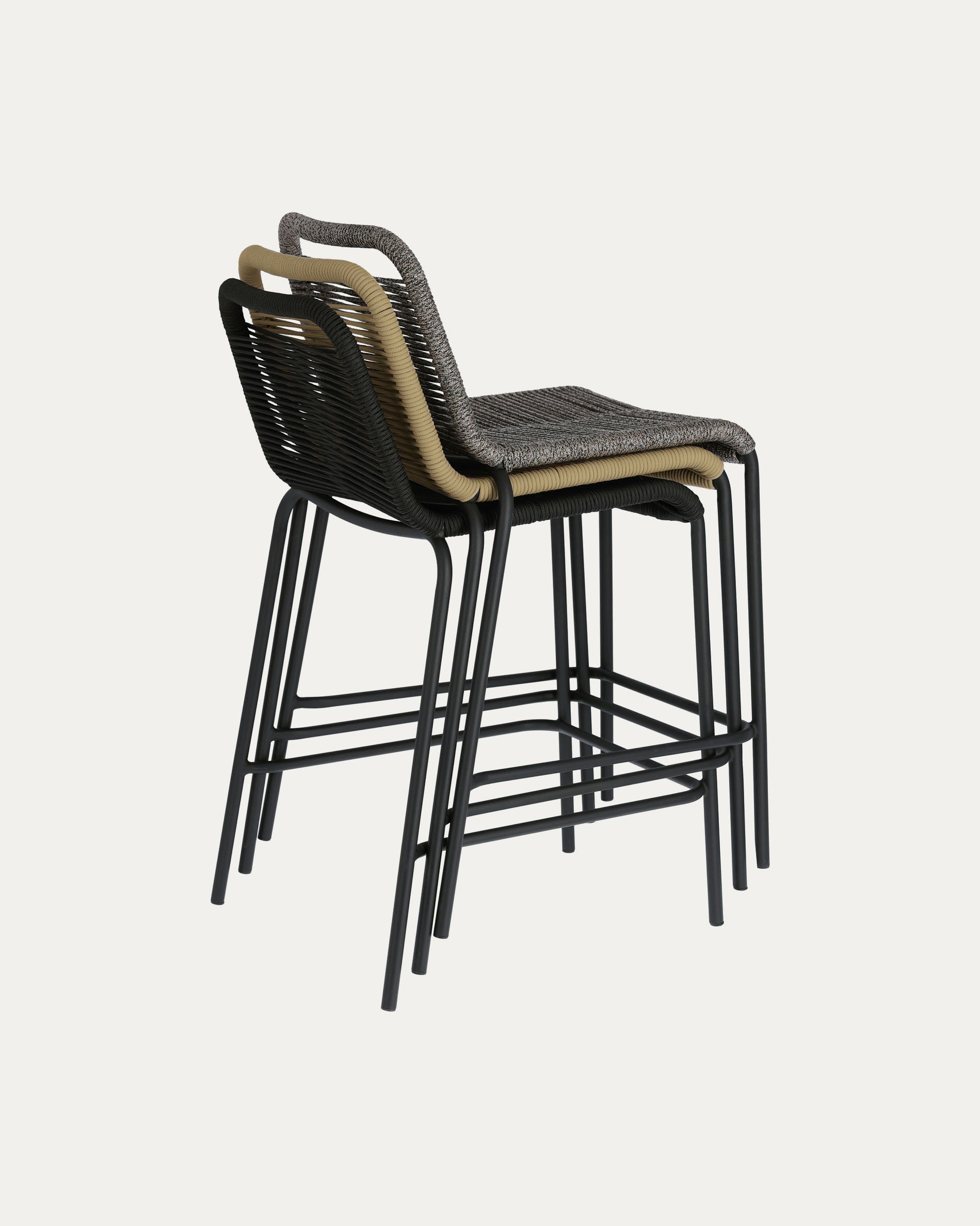 Lambton stackable stool in brown rope and black finish steel, 62 cm - Product View