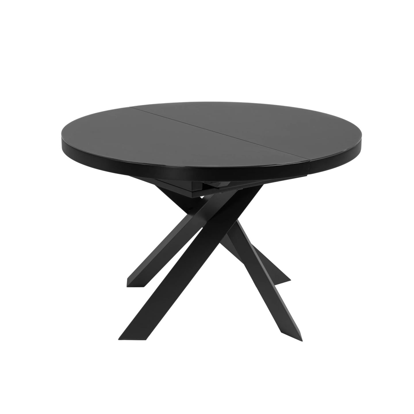 Vashti extendable round glass table with steel legs with black finish Ø 120 (160) cm - Product Image