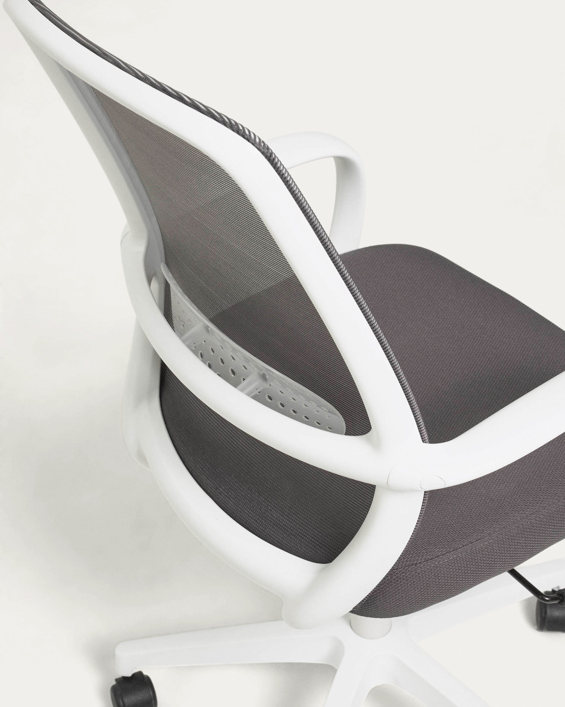 Melva office chair in grey and legs made of steel in white - Detail