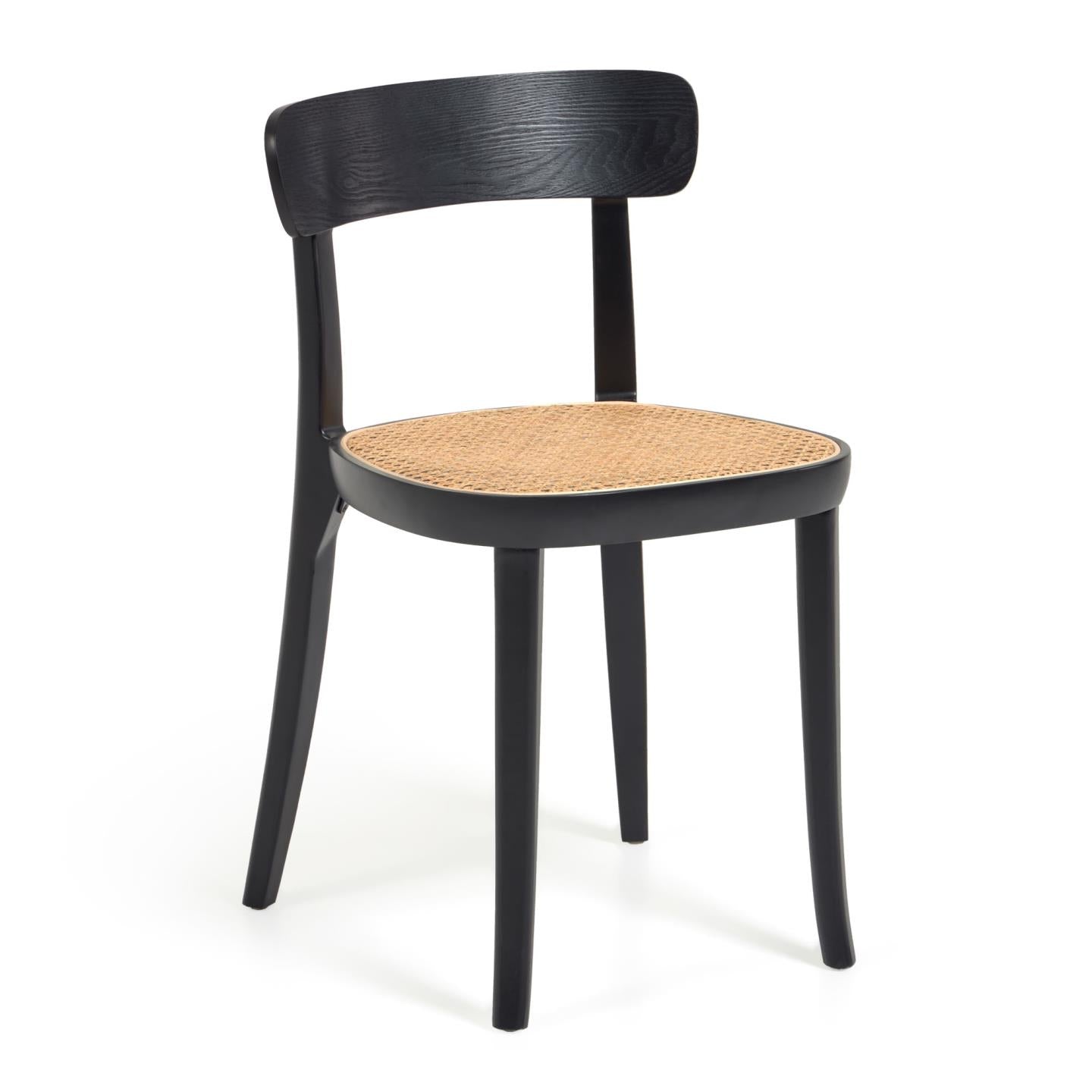 Romane chair in solid beech with black finish, ash veneer and rattan - Product Image