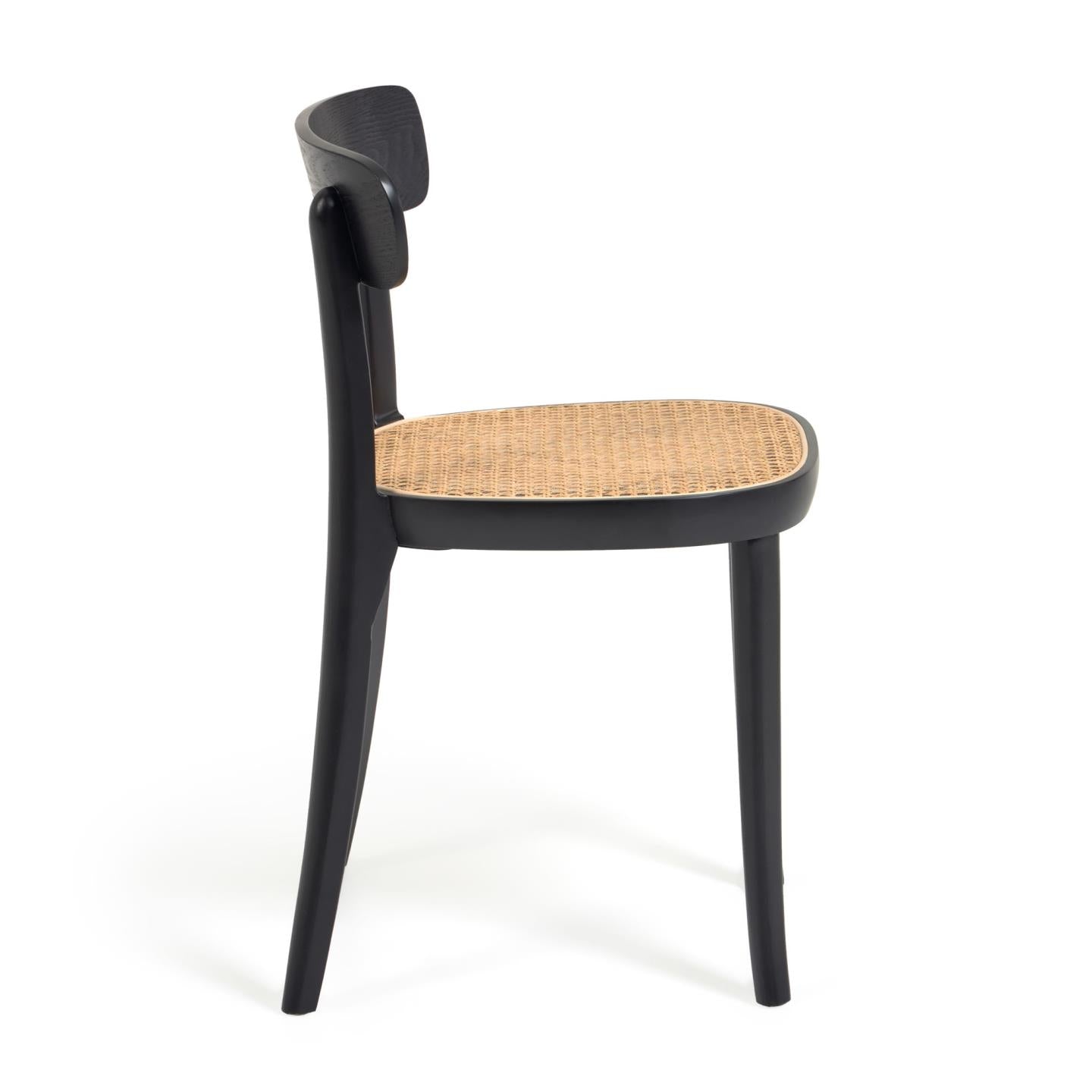 Romane chair in solid beech with black finish, ash veneer and rattan - Product Image