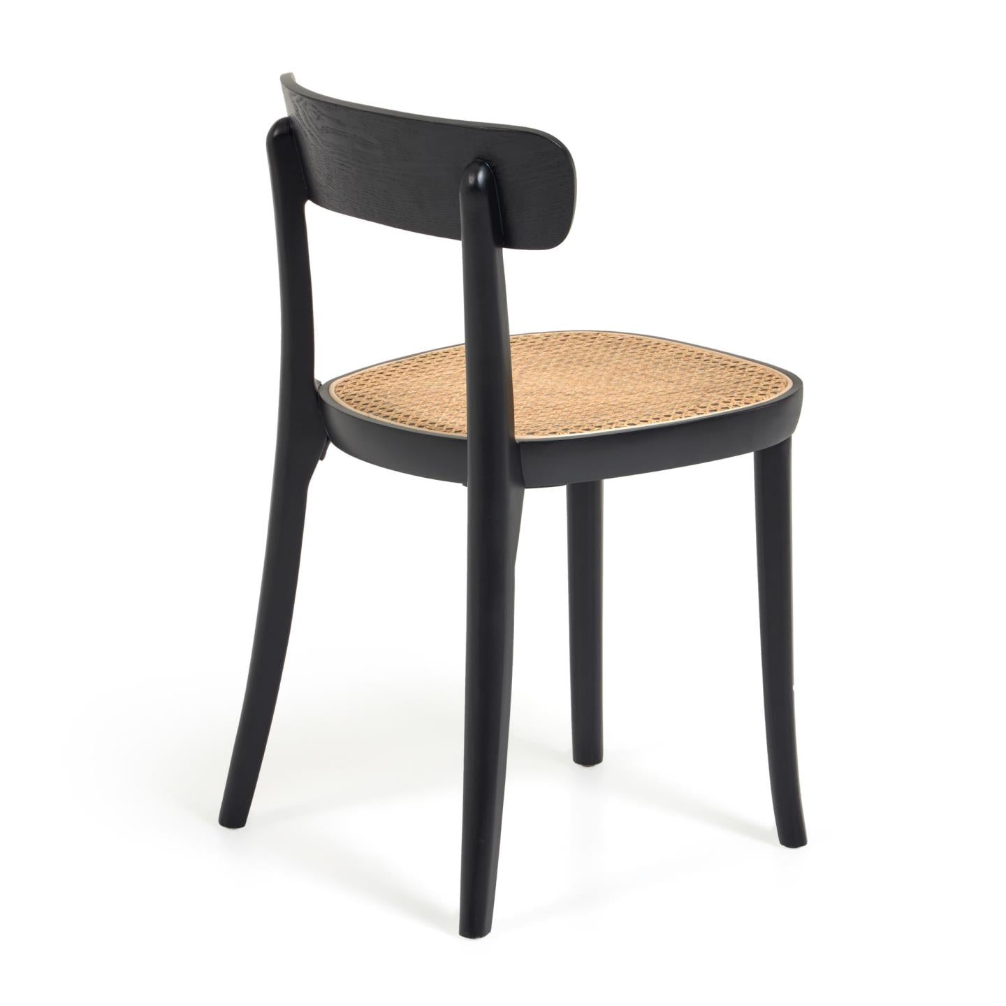 Romane chair in solid beech with black finish, ash veneer and rattan - Product Image
