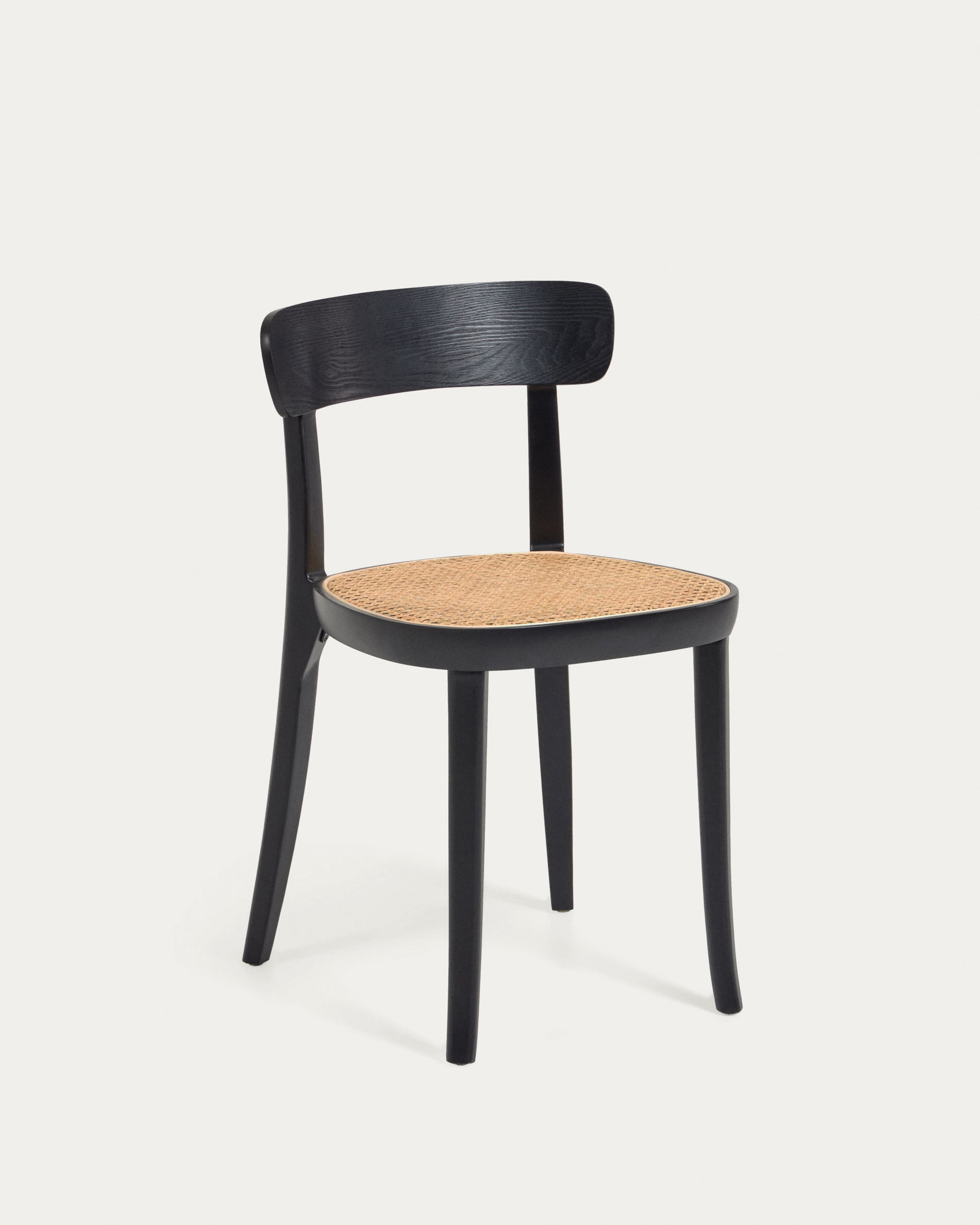 Romane chair in solid beech with black finish, ash veneer and rattan - Product View