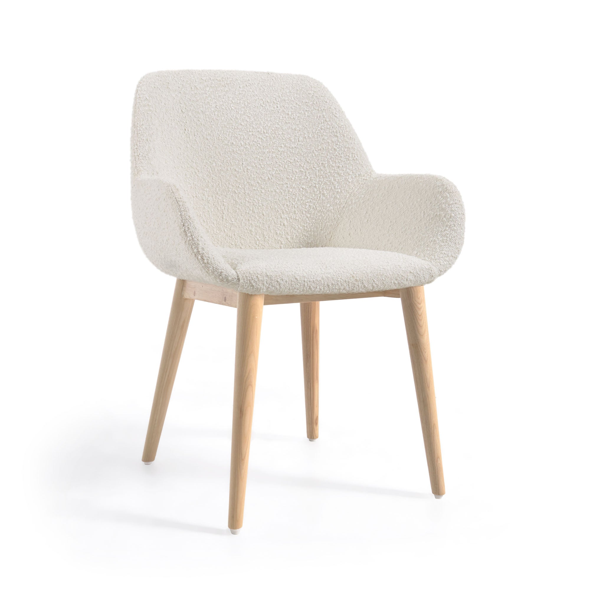 Konna chair in white bouclé with solid ash wood legs in a natural finish FR - Product Image