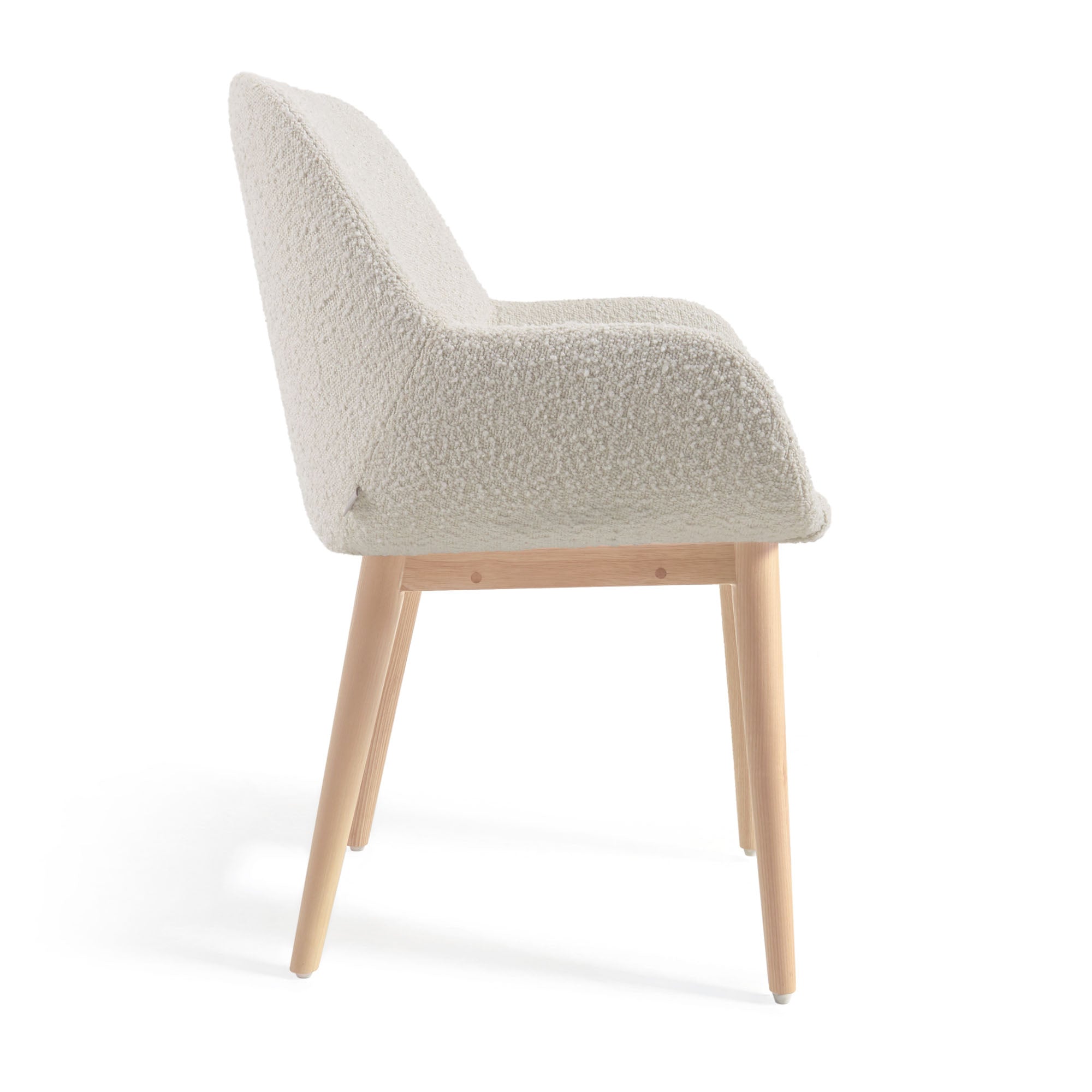 Konna chair in white bouclé with solid ash wood legs in a natural finish FR - Product Image