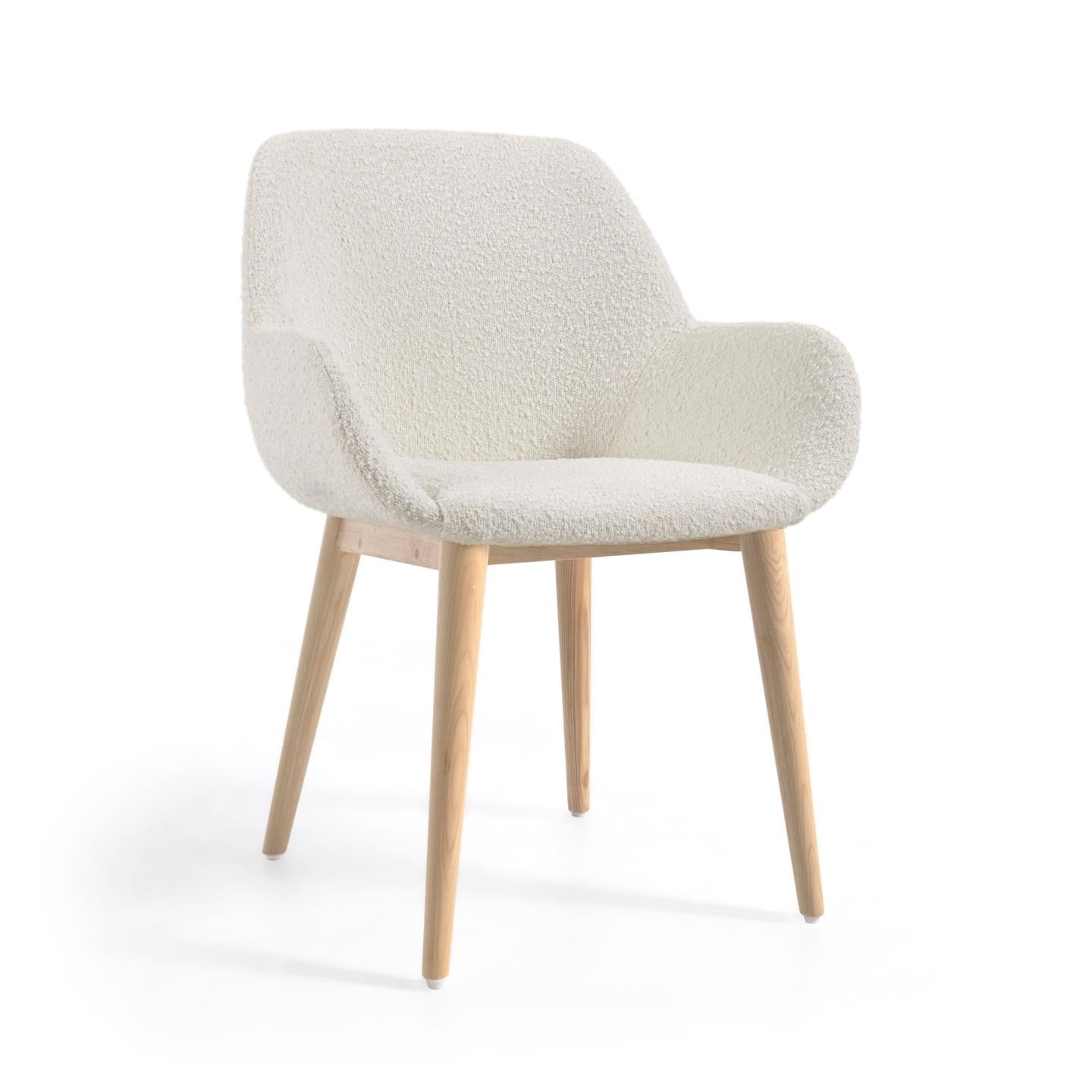 Konna chair in white bouclé with solid ash wood legs in a natural finish - Product Image