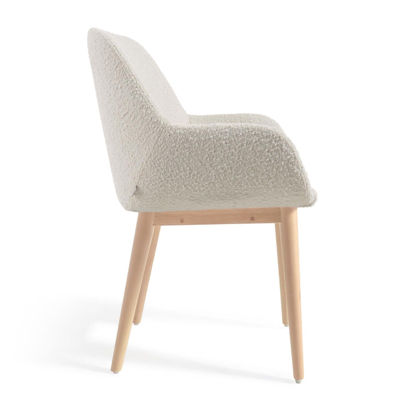Konna chair in white bouclé with solid ash wood legs in a natural finish - Product Image