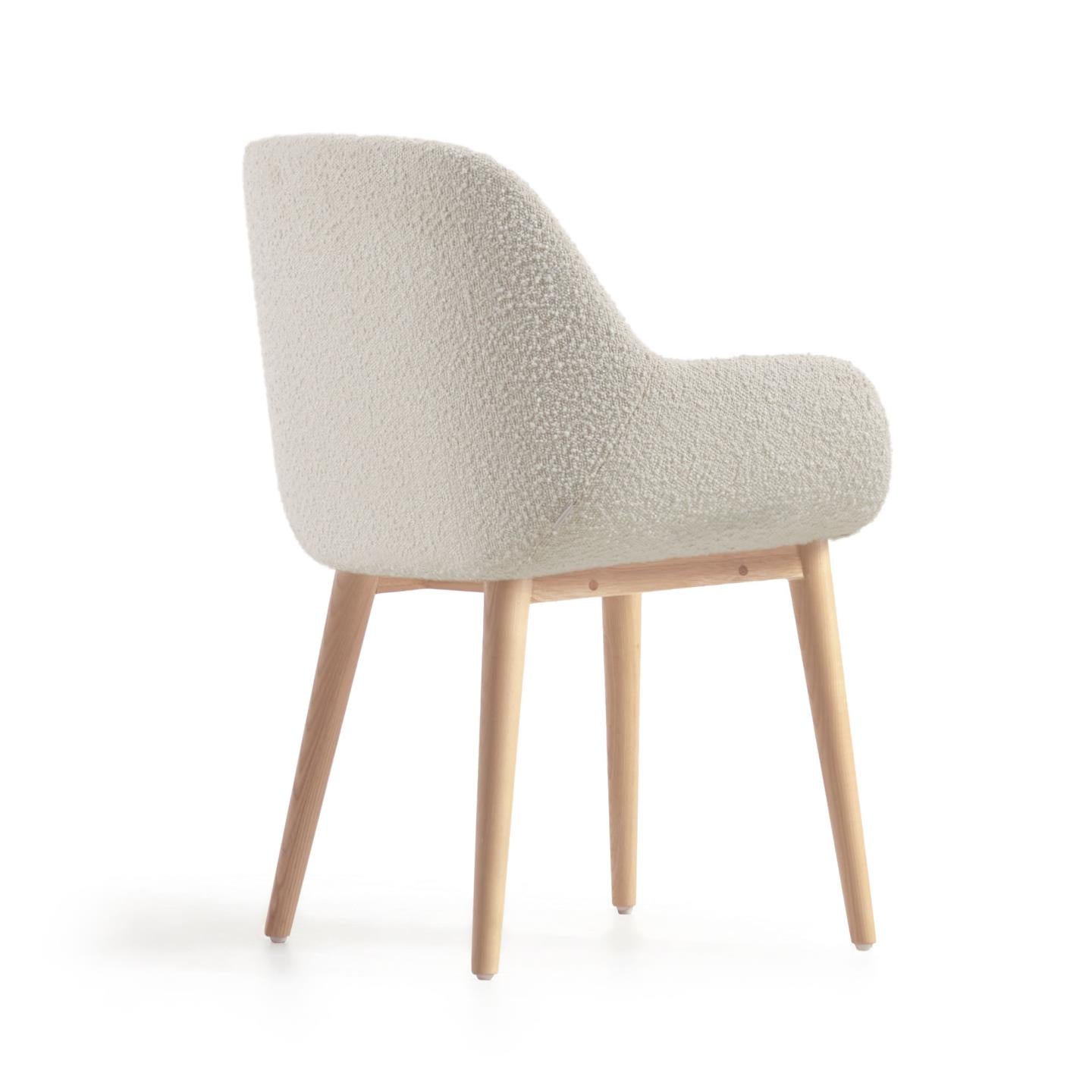 Konna chair in white bouclé with solid ash wood legs in a natural finish - Product Image