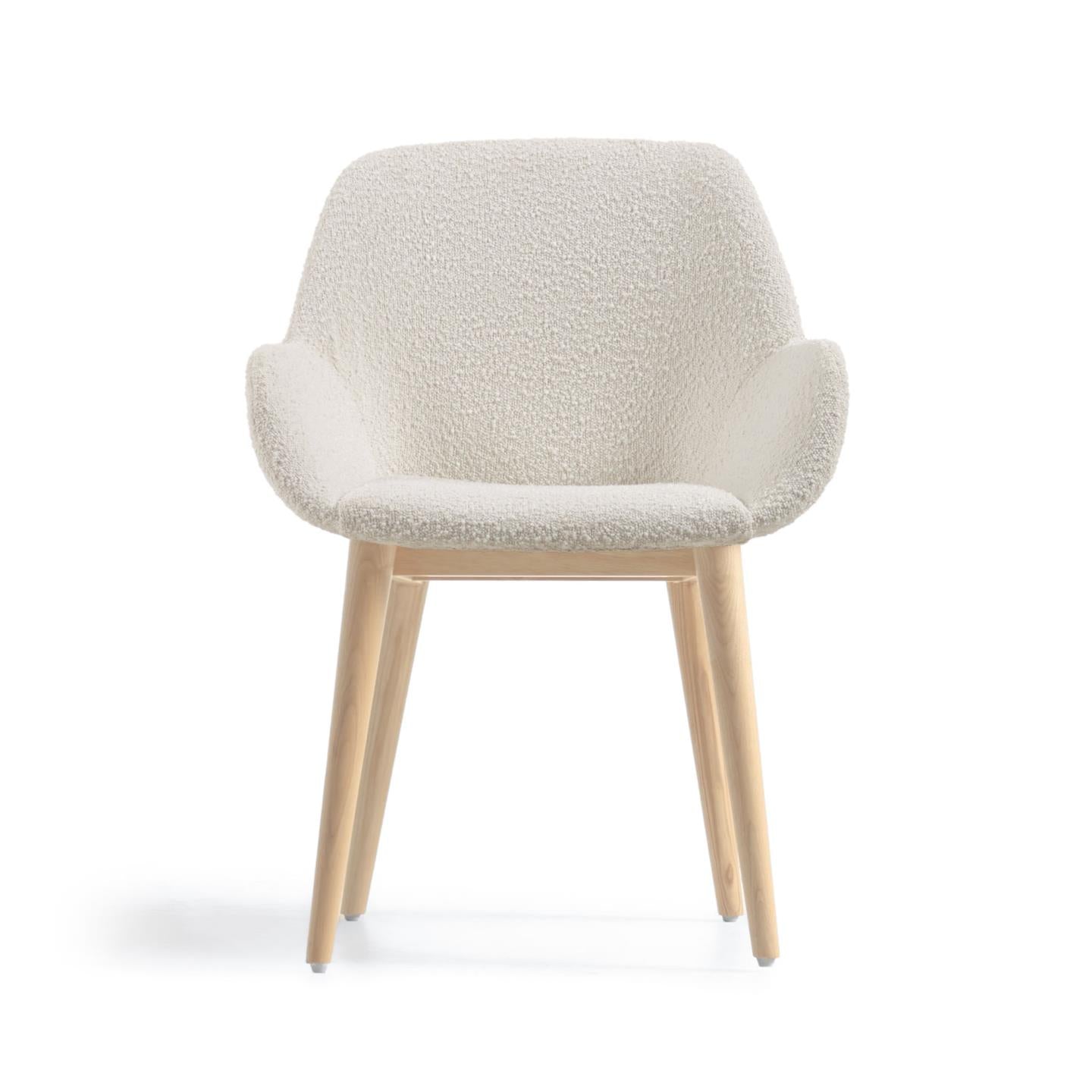 Konna chair in white bouclé with solid ash wood legs in a natural finish - Product Image