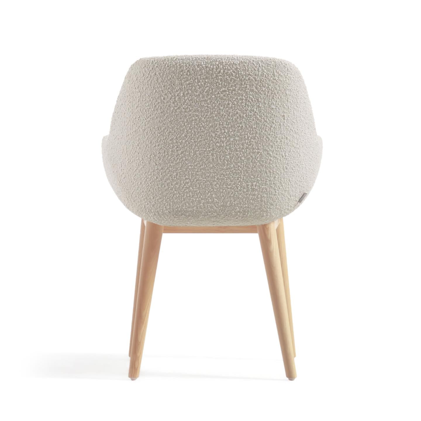 Konna chair in white bouclé with solid ash wood legs in a natural finish - Product Image