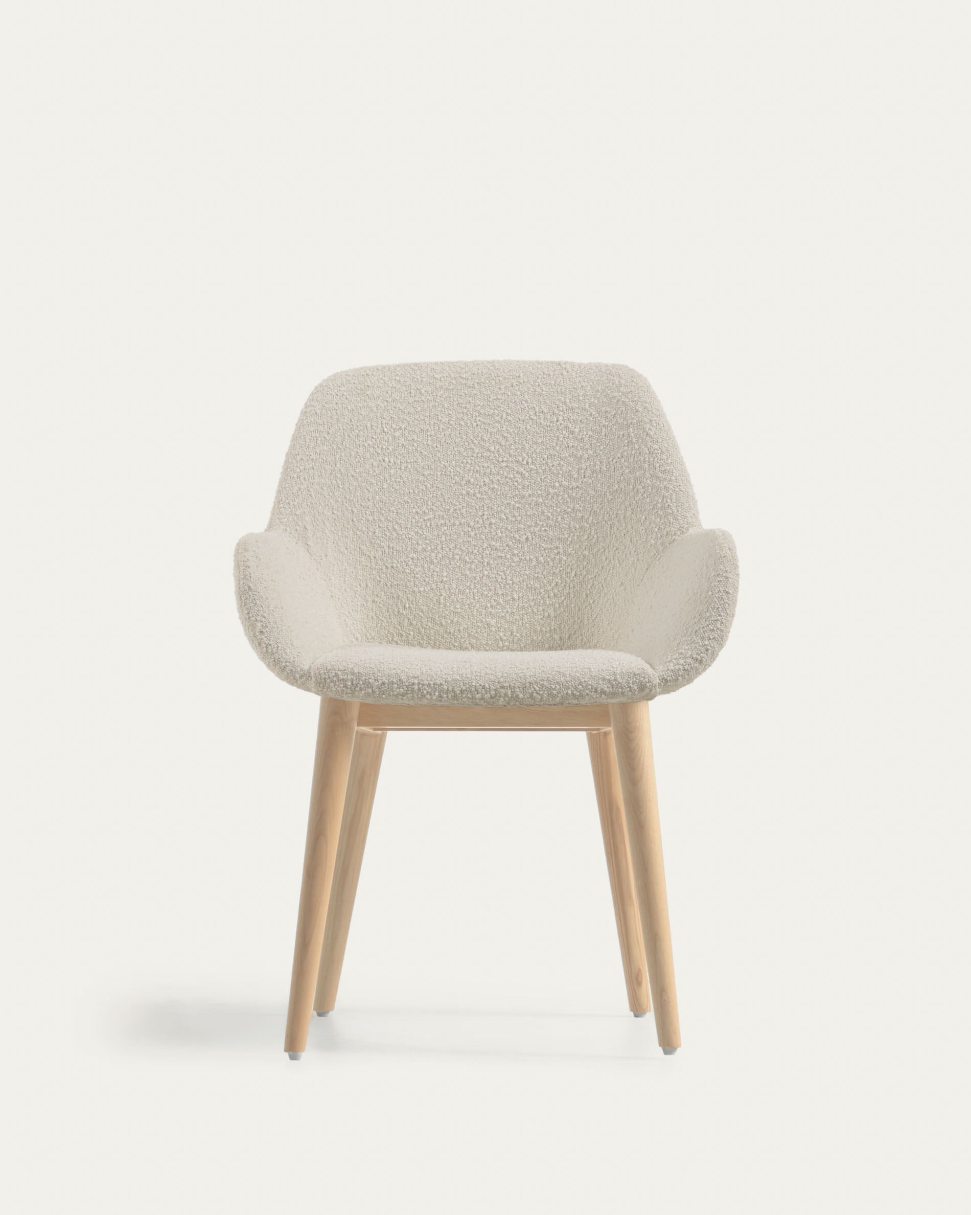 Konna chair in white bouclé with solid ash wood legs in a natural finish - Product View