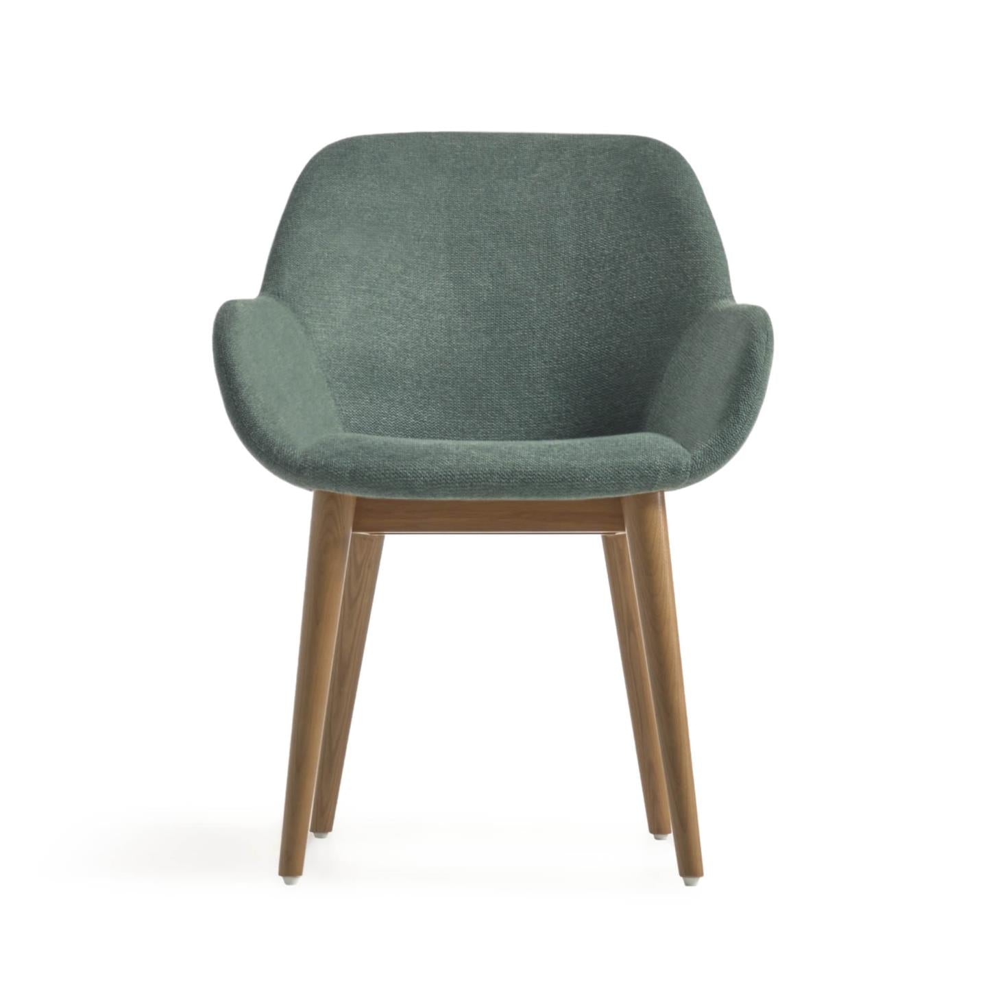 Konna chair in green with solid ash wood legs in a dark finish - Product Image