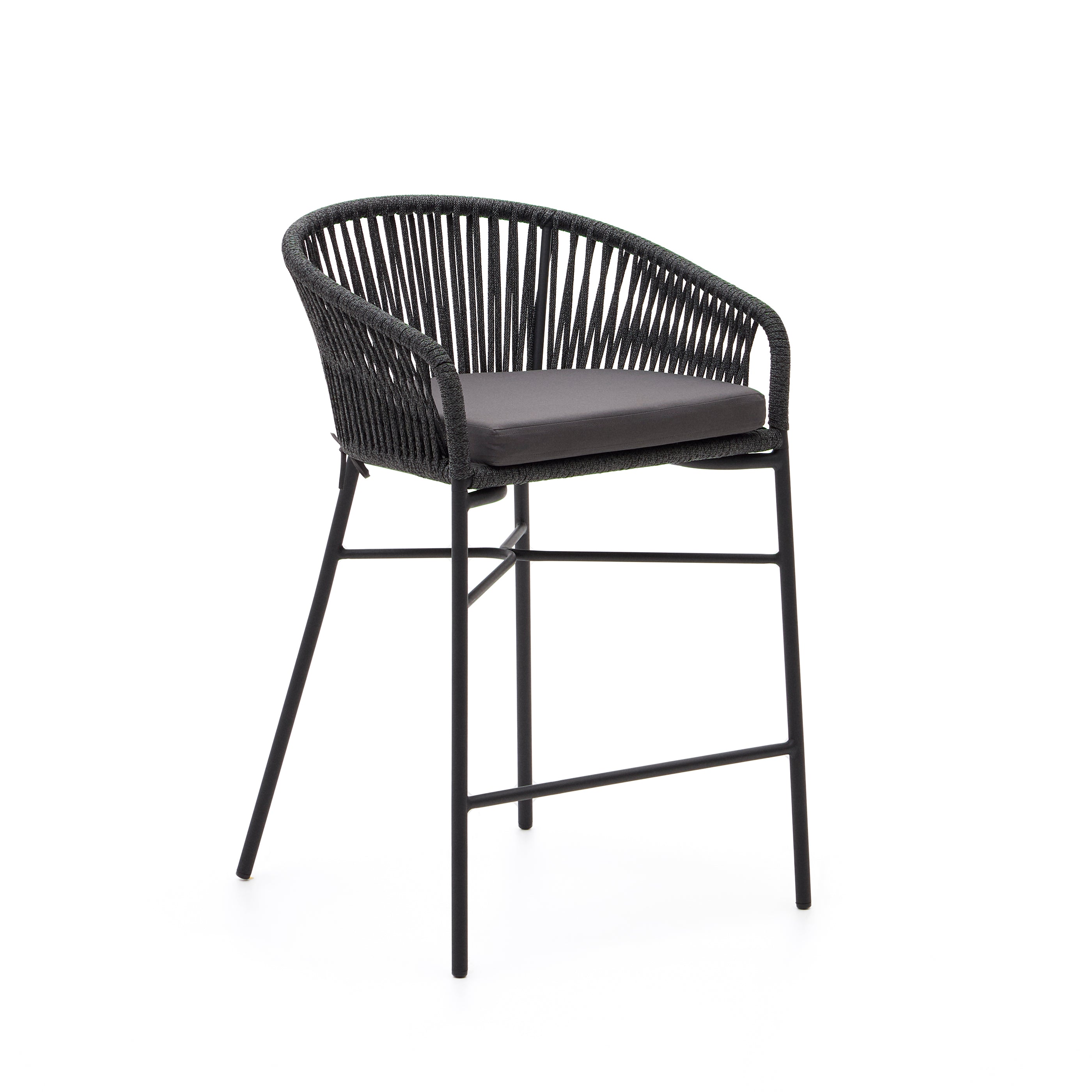 Yanet rope stool in black 65 cm in height - Product Image
