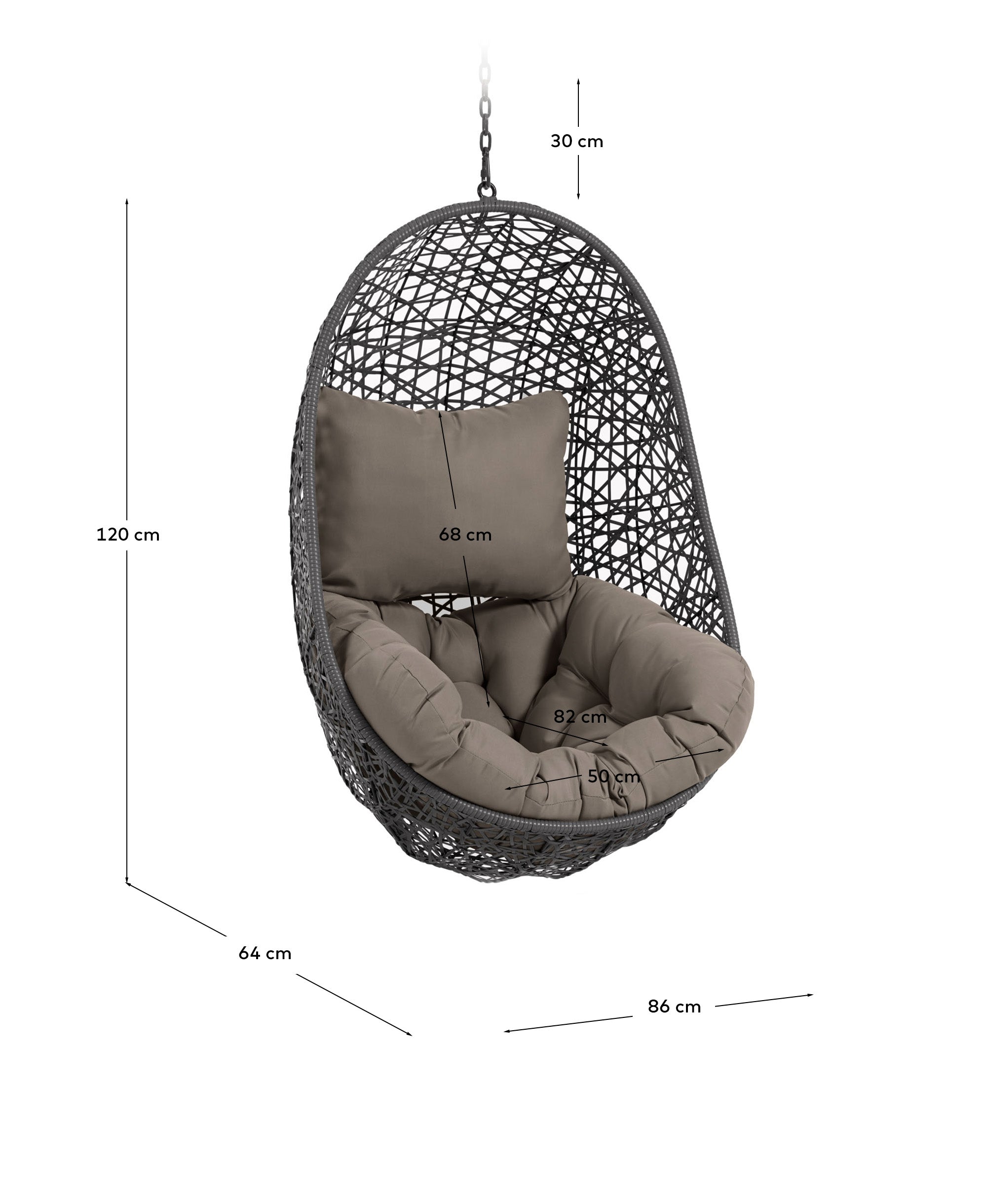 Florina hanging chair in dark grey - Measurements