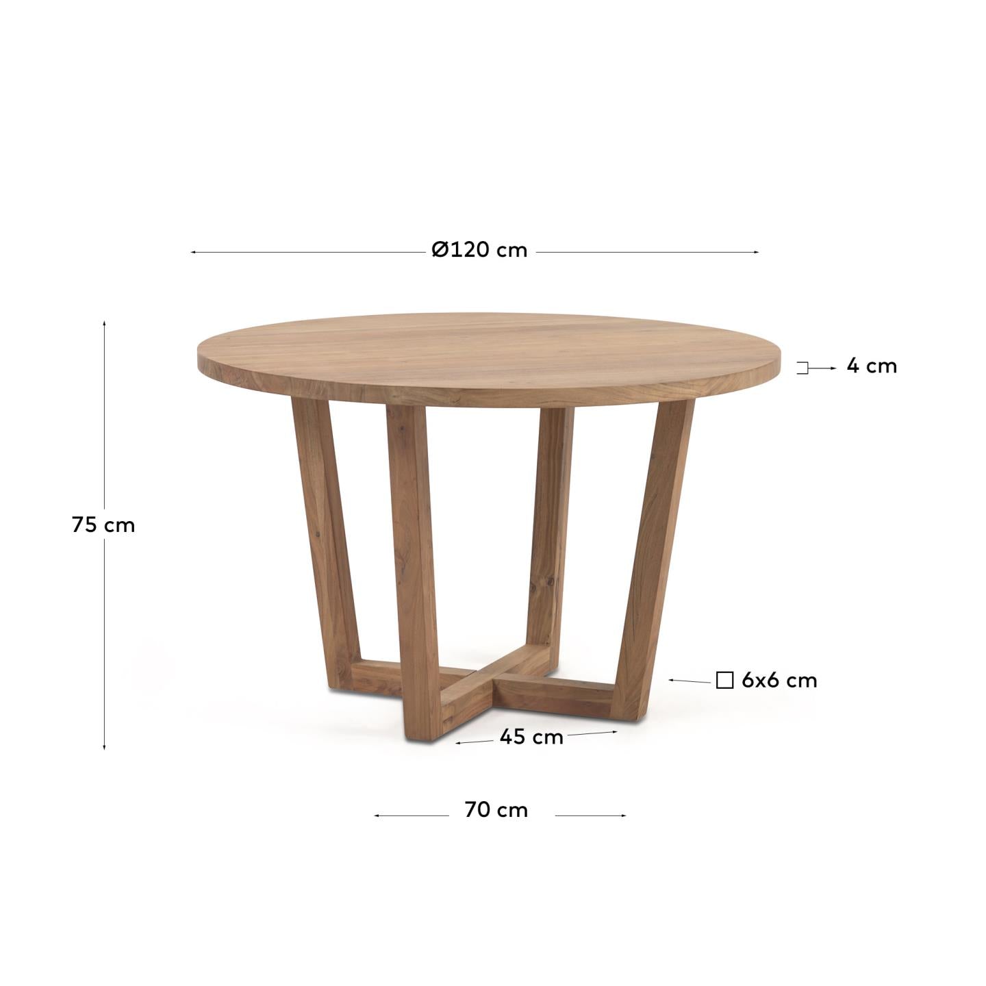 Nahla round table made from solid acacia wood with natural finish Ø 120 cm - Measurements