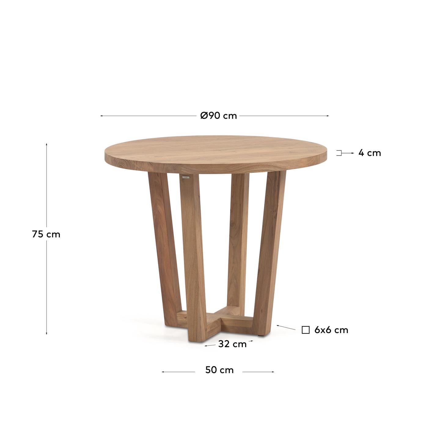 Nahla round table made from solid acacia wood with natural finish Ø 90 cm - Measurements
