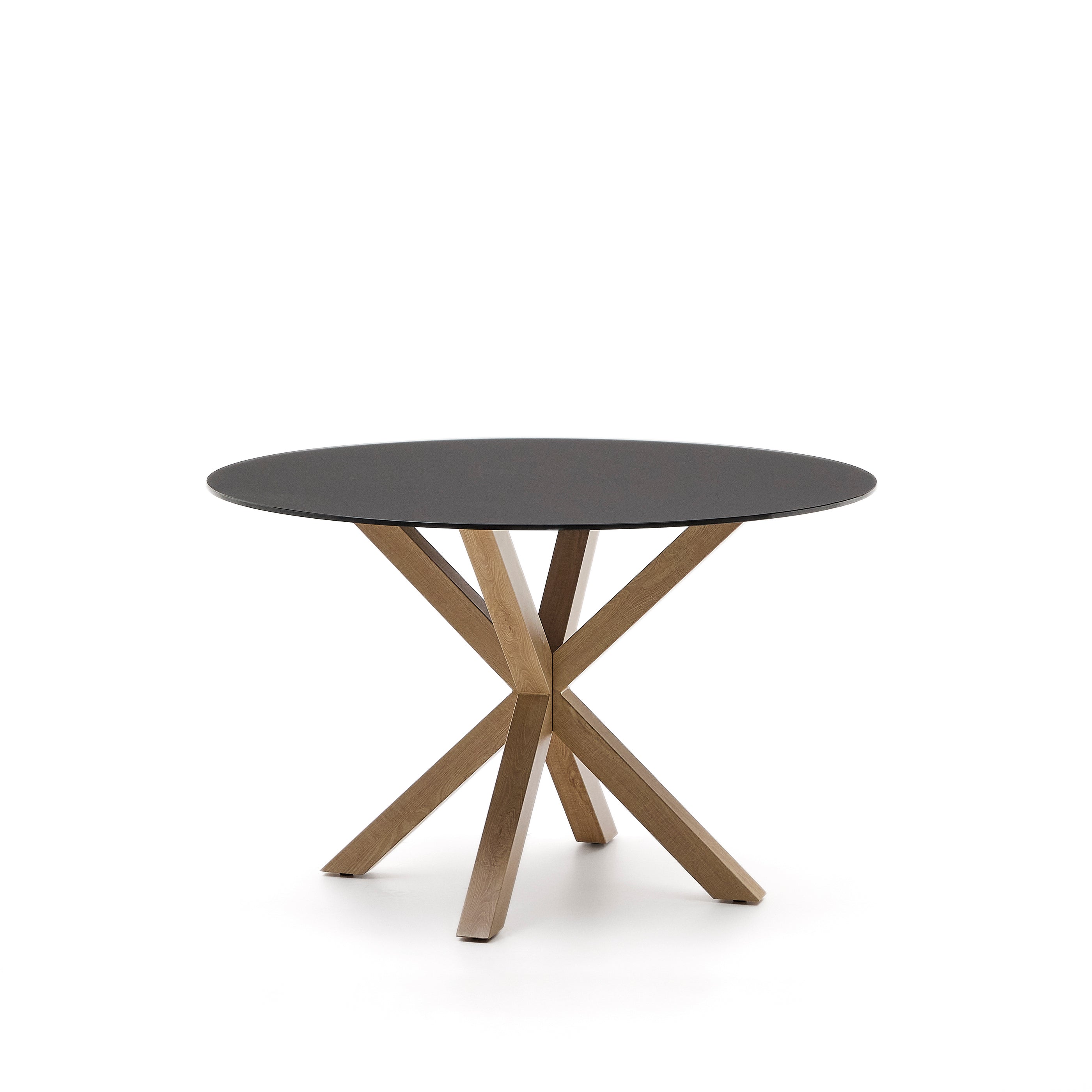 Argo round table in frosted black glass and wood effect steel legs, Ø 120 cm - Product Image