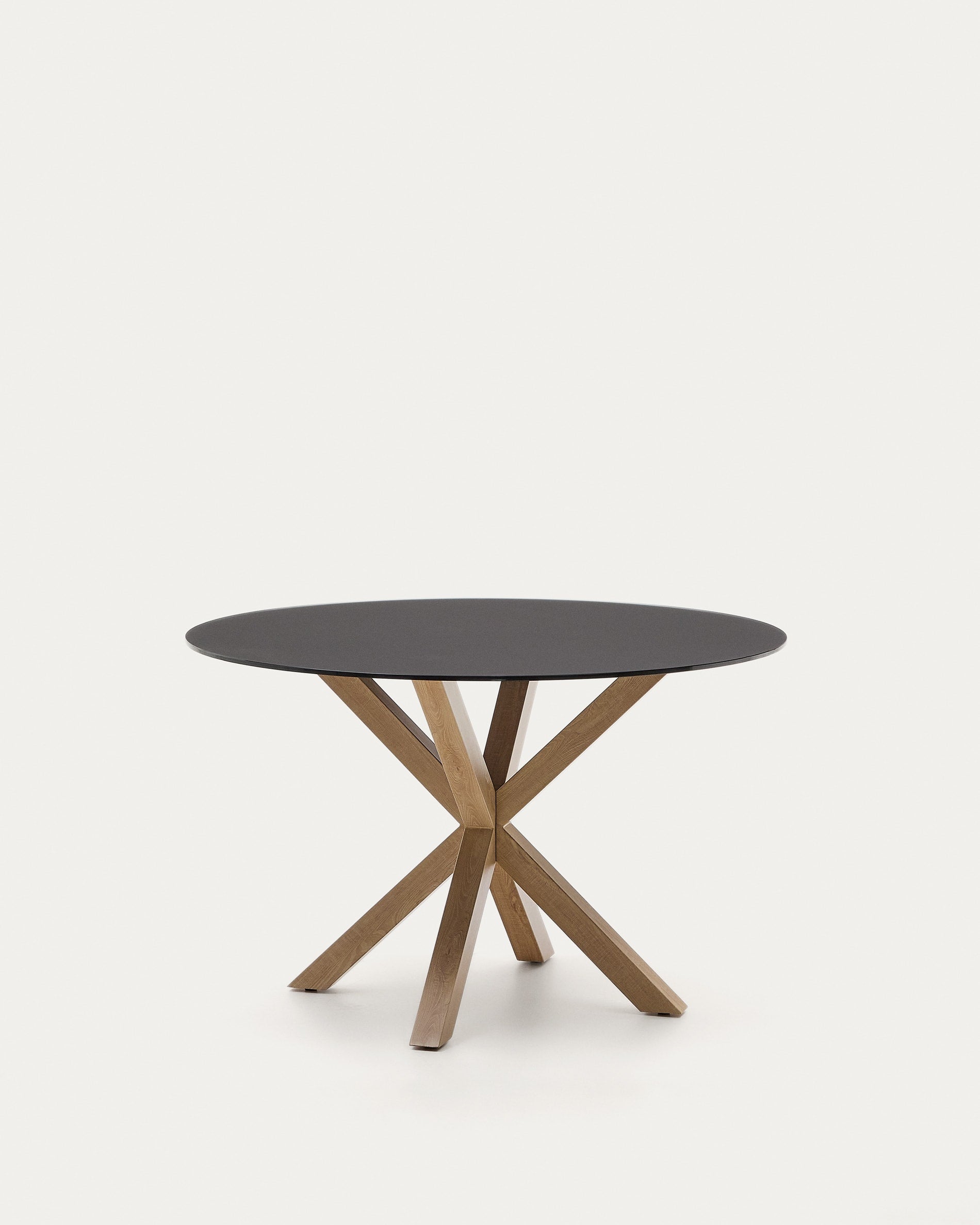 Argo kerek asztal fagyott fekete üveggel és fa hatású acél lábakkal, Ø 120 cm