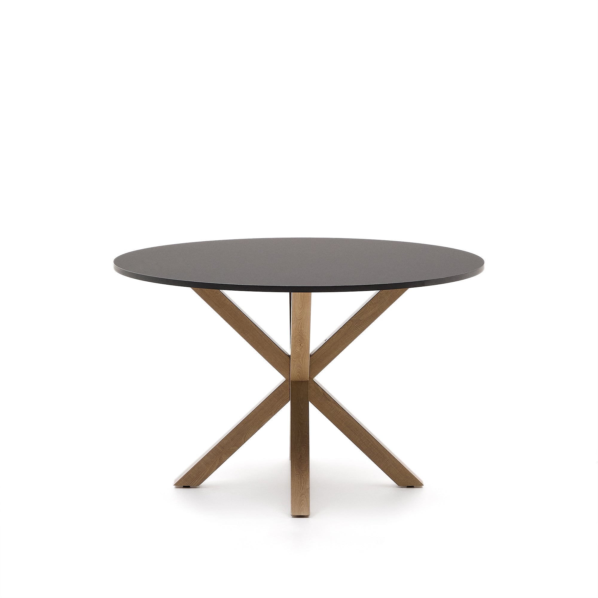 Argo black lacquered MDF round table wood effect steel legs Ø 120 cm - Product Image
