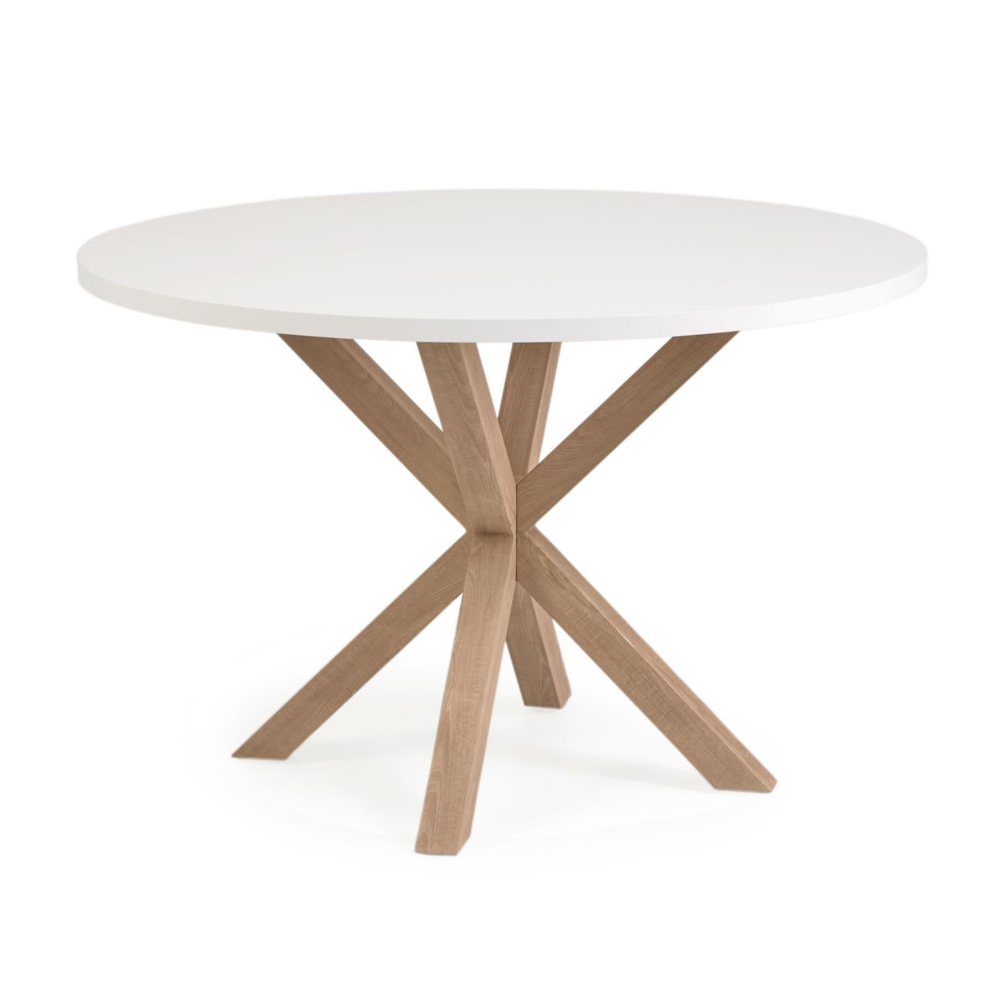 Argo round table in melamine with white finish and wood effect steel legs Ø 120 cm - Product Image