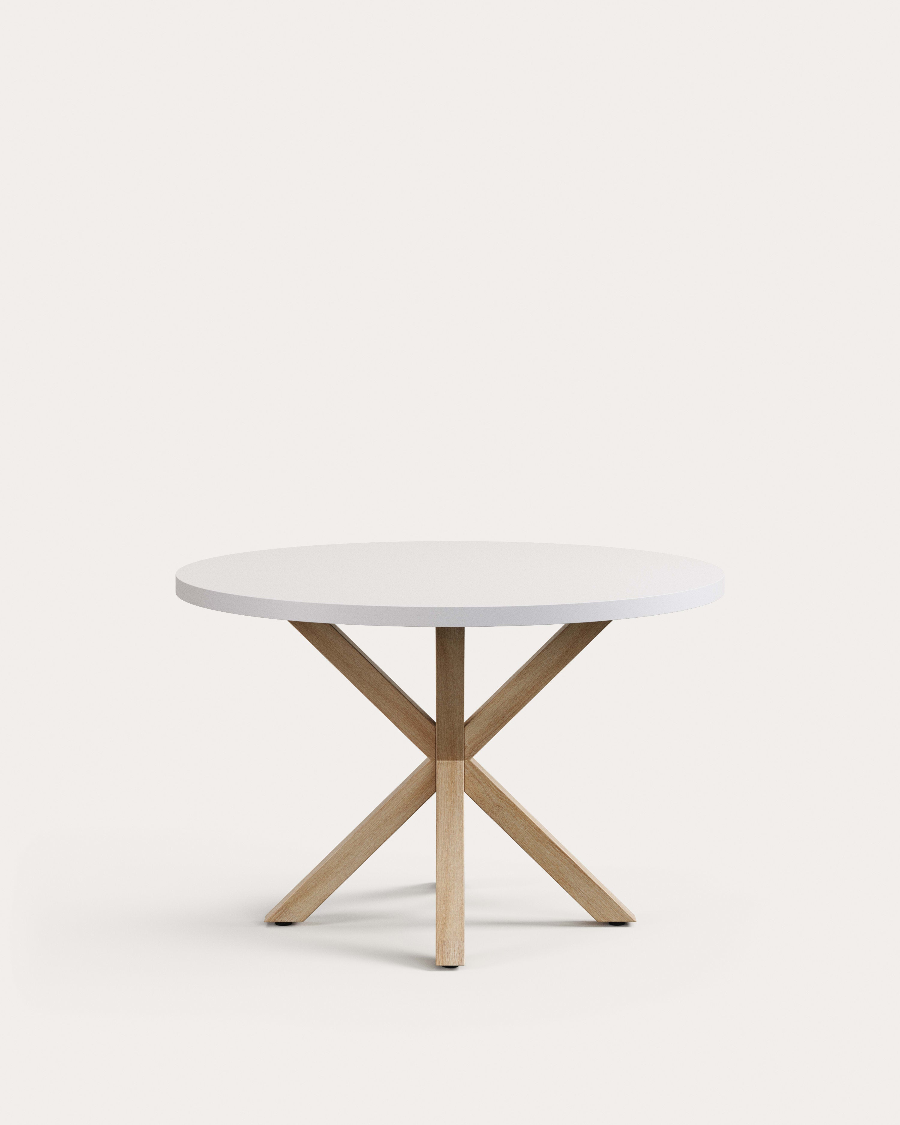 Argo round table in melamine with white finish and wood effect steel legs Ø 120 cm - Product View