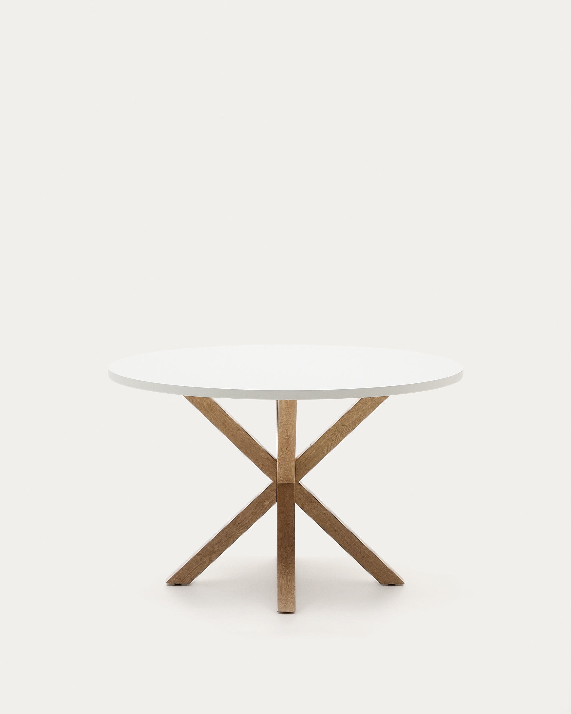 Argo round table in melamine with white finish and wood effect steel legs Ø 120 cm - Product View