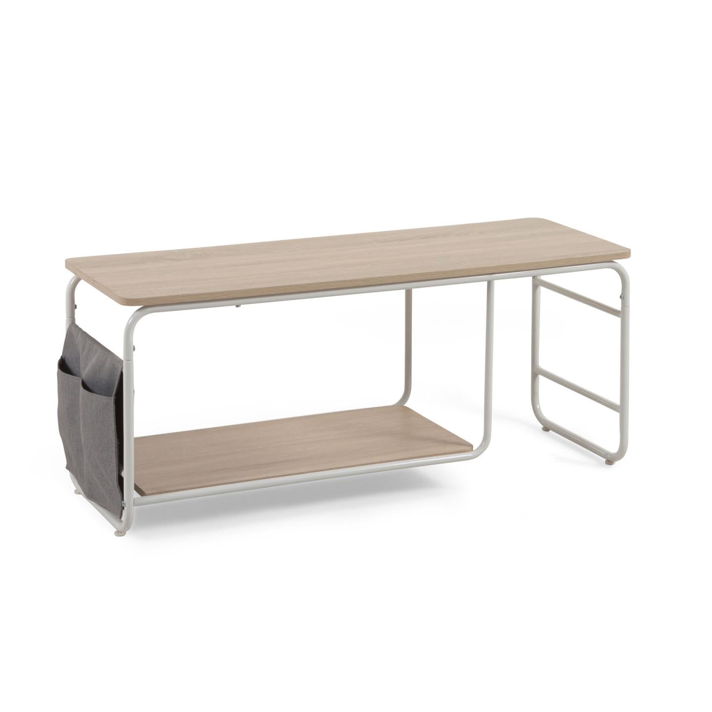 Yamina melamine TV stand with steel in a white finish, 110 x 46 cm - Product Image