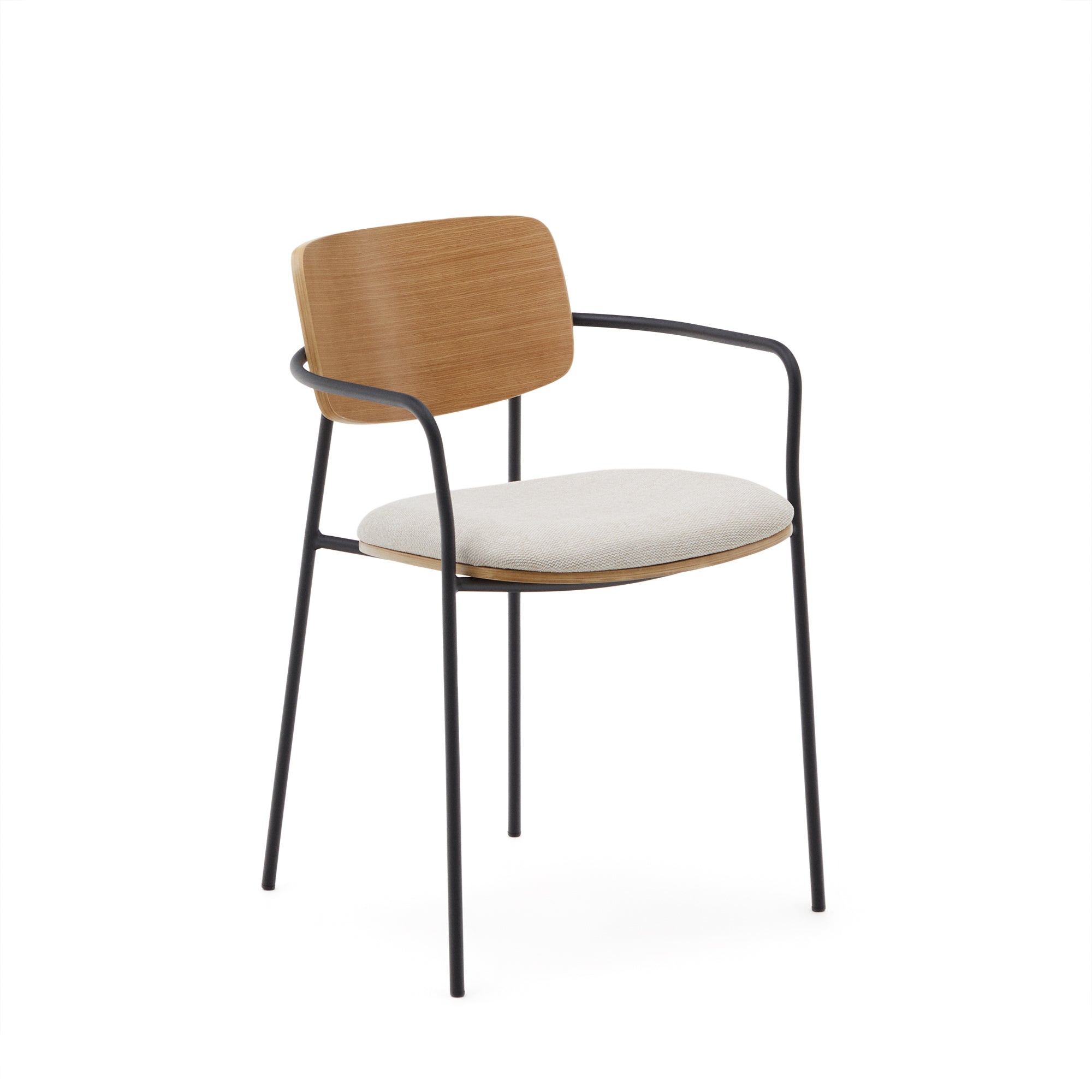 Maureen stackable chair in poplar plywood with light tone finish and black metal legs, 100% FSC. - Product Image