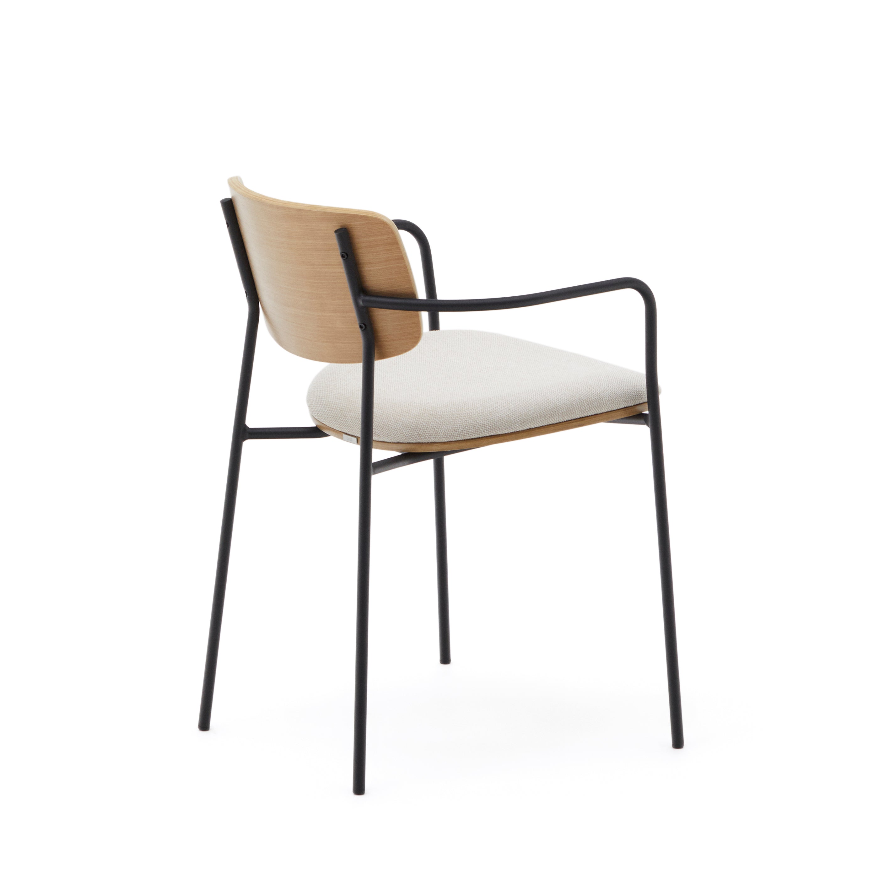 Maureen stackable chair in poplar plywood with light tone finish and black metal legs, 100% FSC. - Product Image