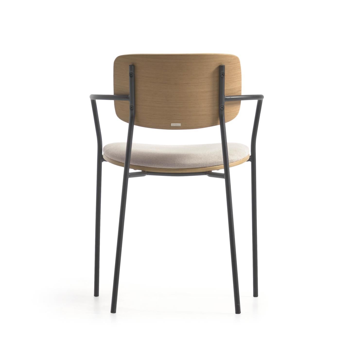 Maureen stackable chair in poplar plywood with light tone finish and black metal legs, 100% FSC. - Product Image
