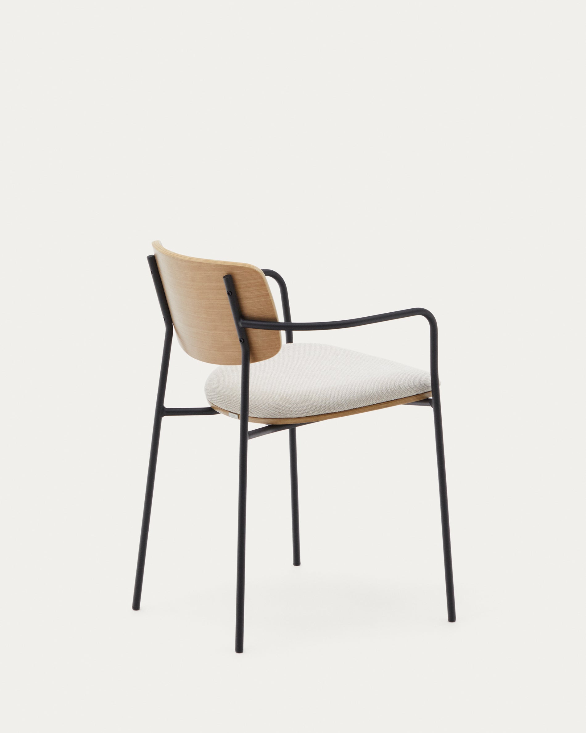Maureen stackable chair in poplar plywood with light tone finish and black metal legs, 100% FSC. - Product View