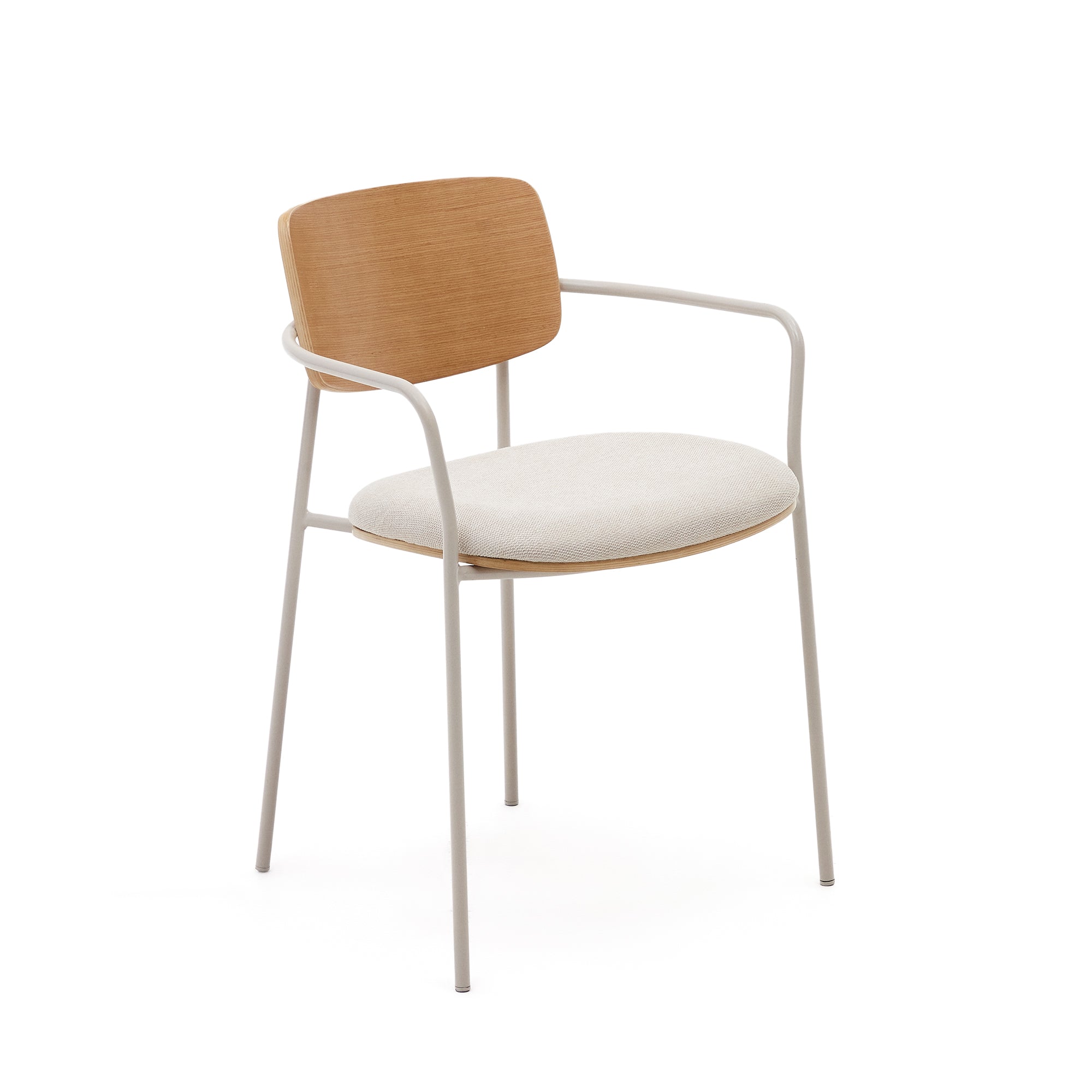 Maureen stackable chair in poplar plywood with light tone finish and beige metal legs, 100% FSC - Product Image