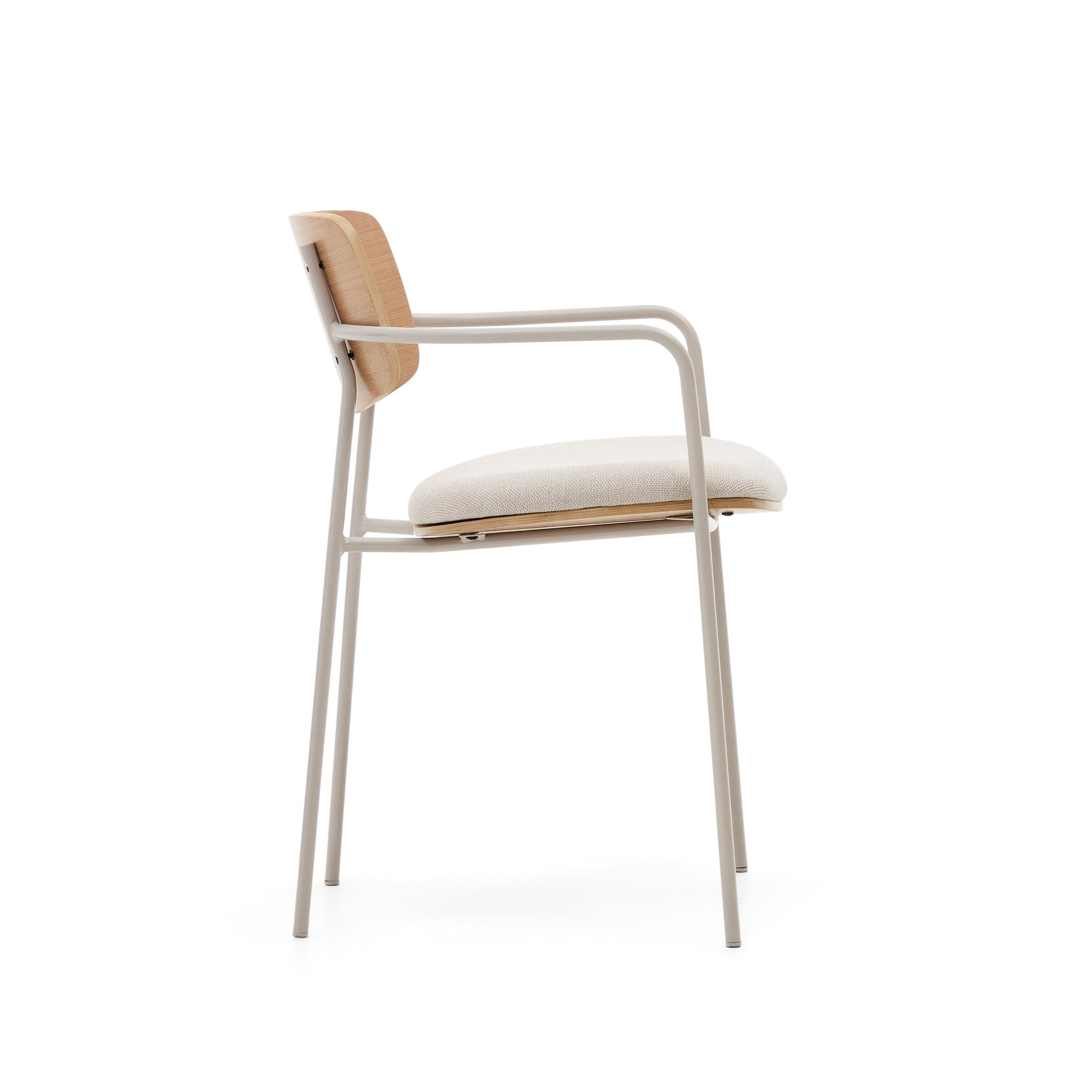 Maureen stackable chair in poplar plywood with light tone finish and beige metal legs, 100% FSC - Product Image
