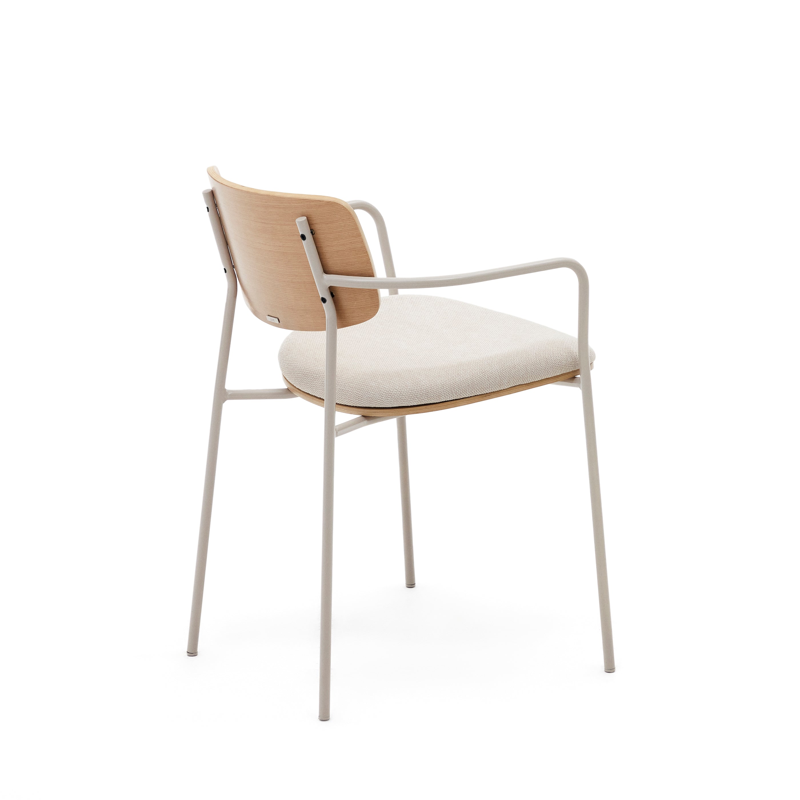 Maureen stackable chair in poplar plywood with light tone finish and beige metal legs, 100% FSC - Product Image