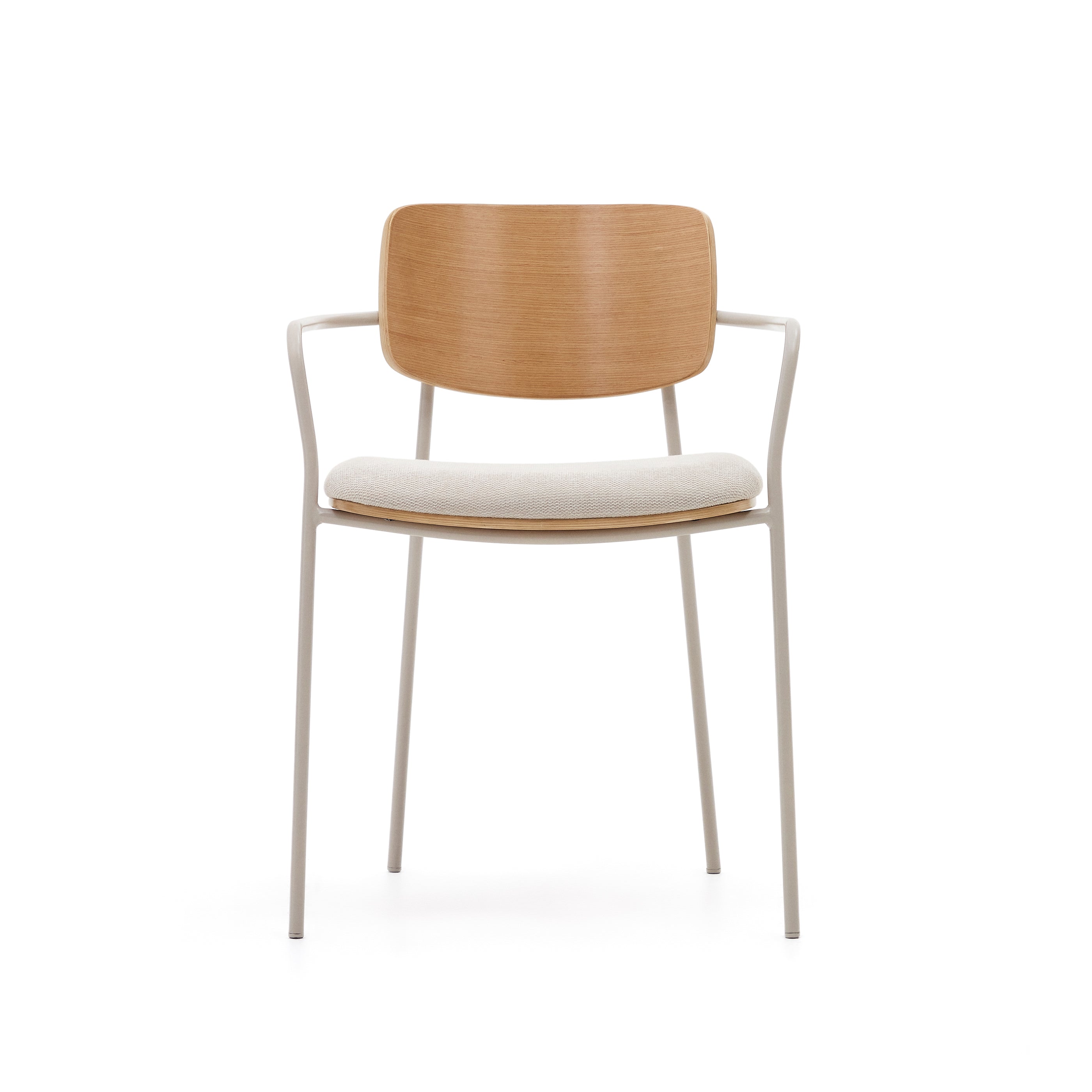 Maureen stackable chair in poplar plywood with light tone finish and beige metal legs, 100% FSC - Product Image